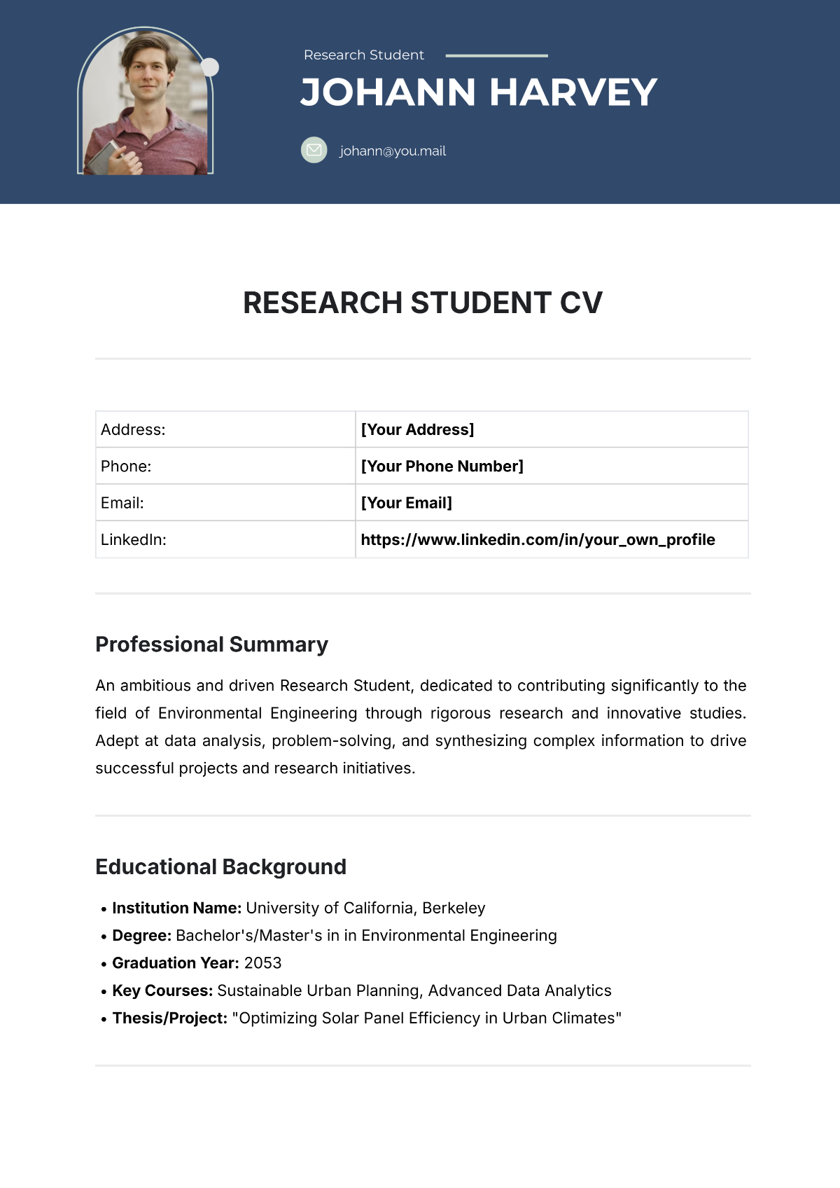 Free Research Student CV Template