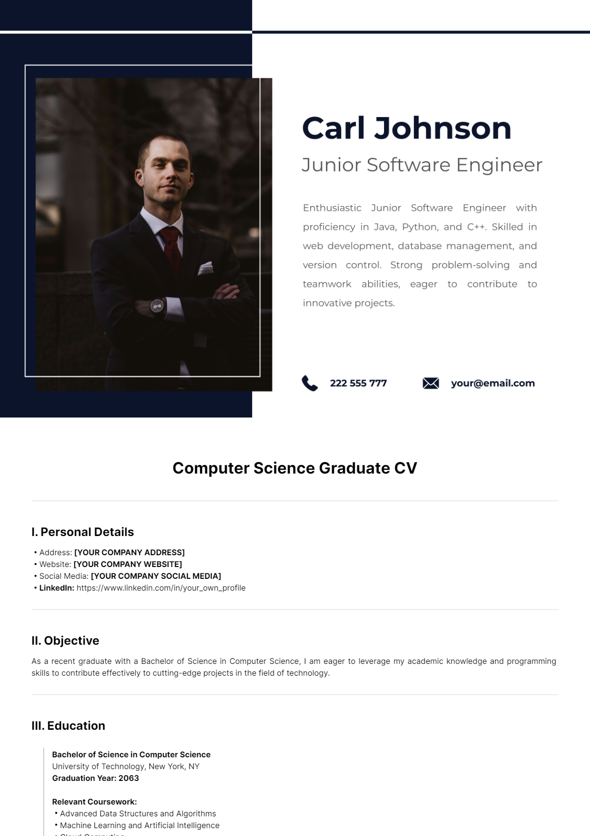 Computer Science Graduate CV Template - Edit Online & Download