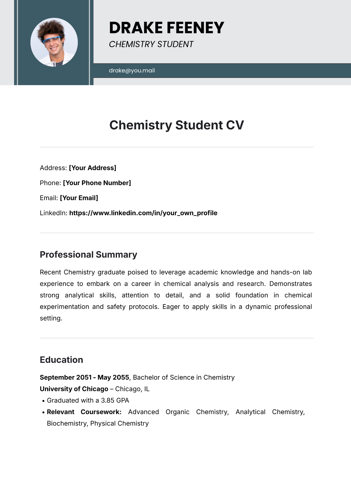 Free Chemistry Student CV Template