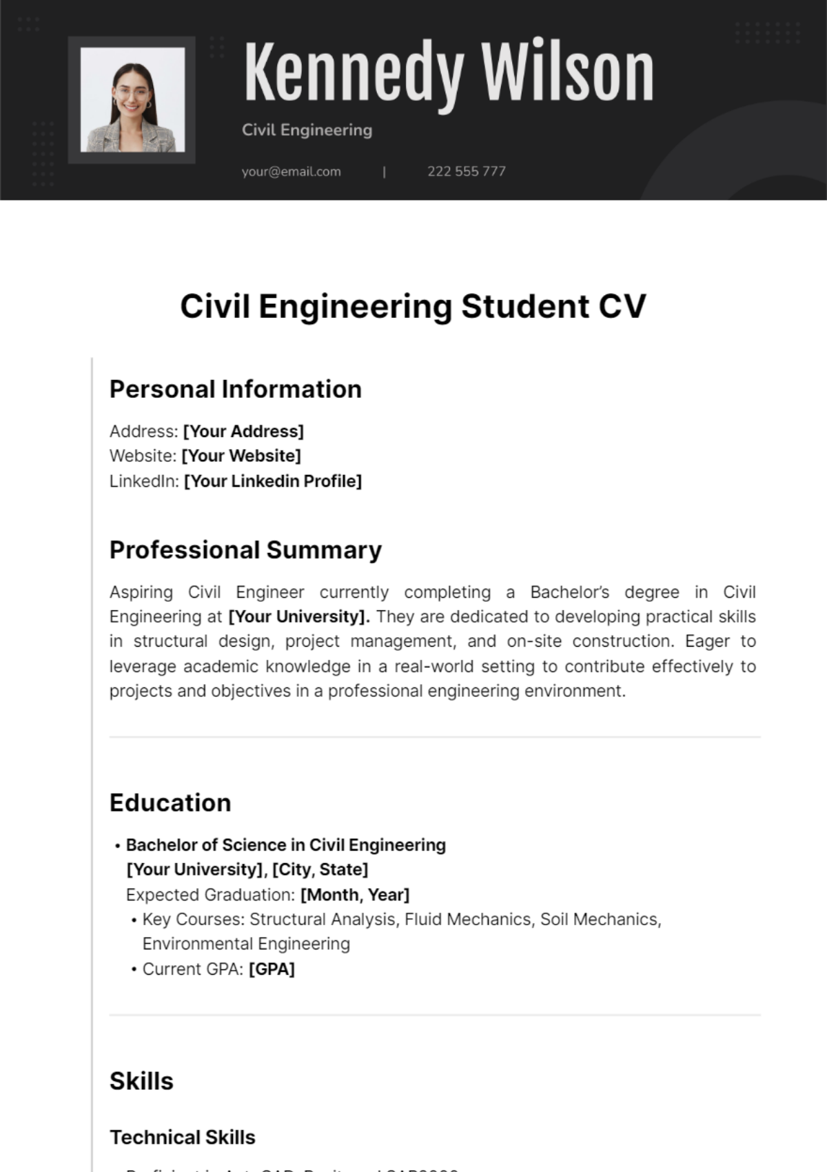Civil Engineering Student CV Template