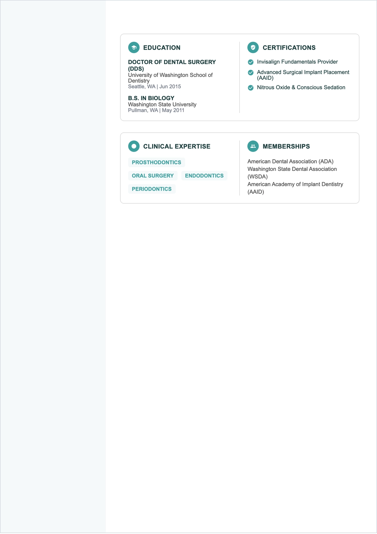 Free Dentist ATS CV Template, AI CV Builder