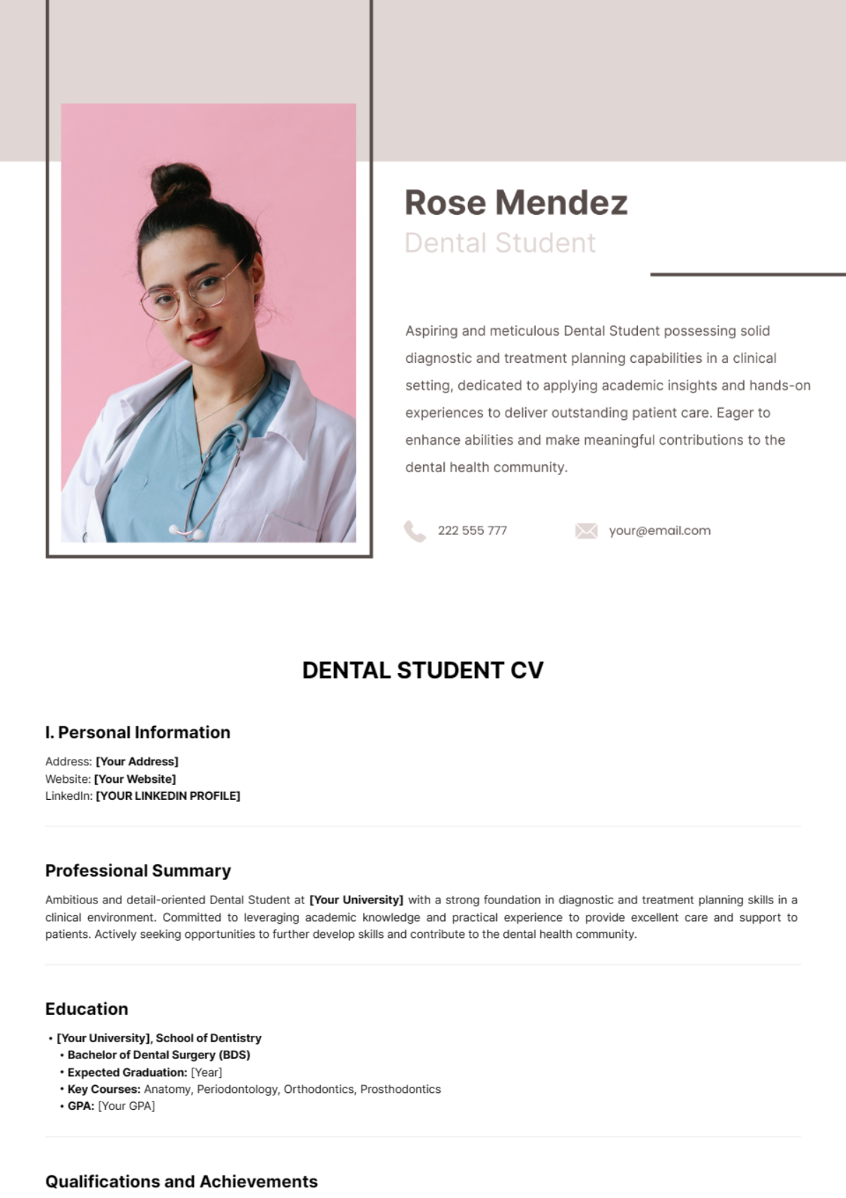 Free Dental Student CV Template - Edit Online & Download | Template.net