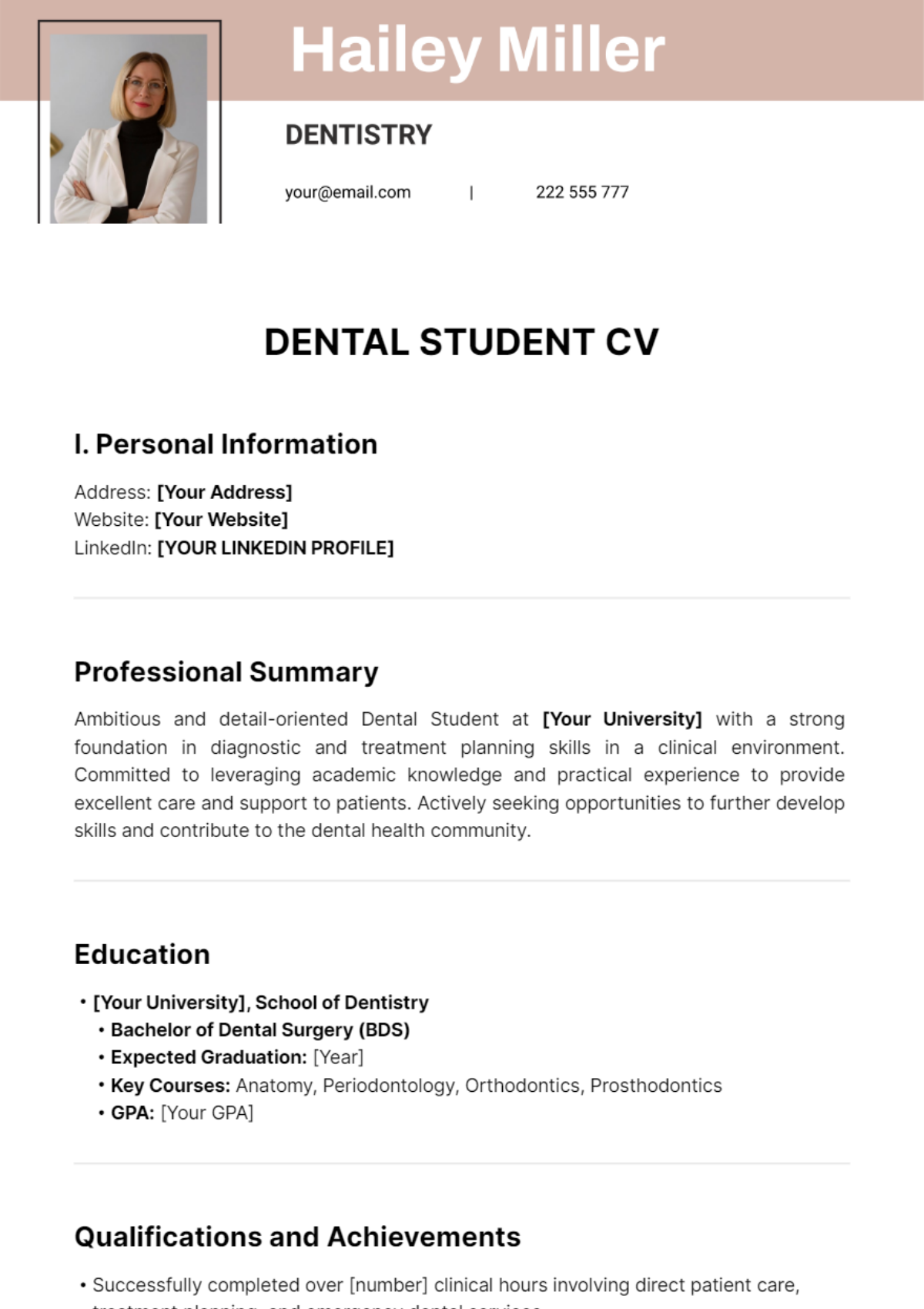 Dental Student CV Template