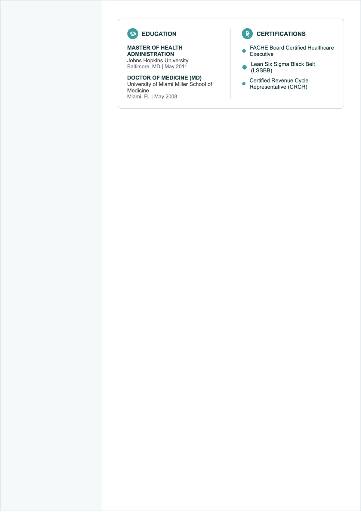 Free Healthcare Executive ATS CV Template, AI CV Builder