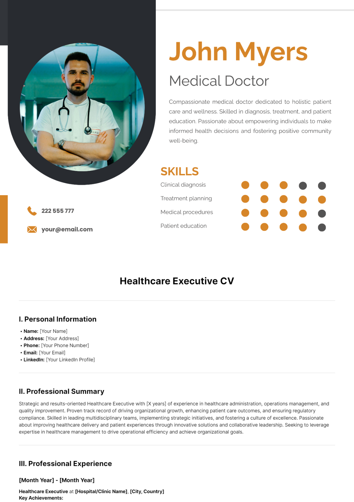 Healthcare Executive CV Template - Edit Online & Download