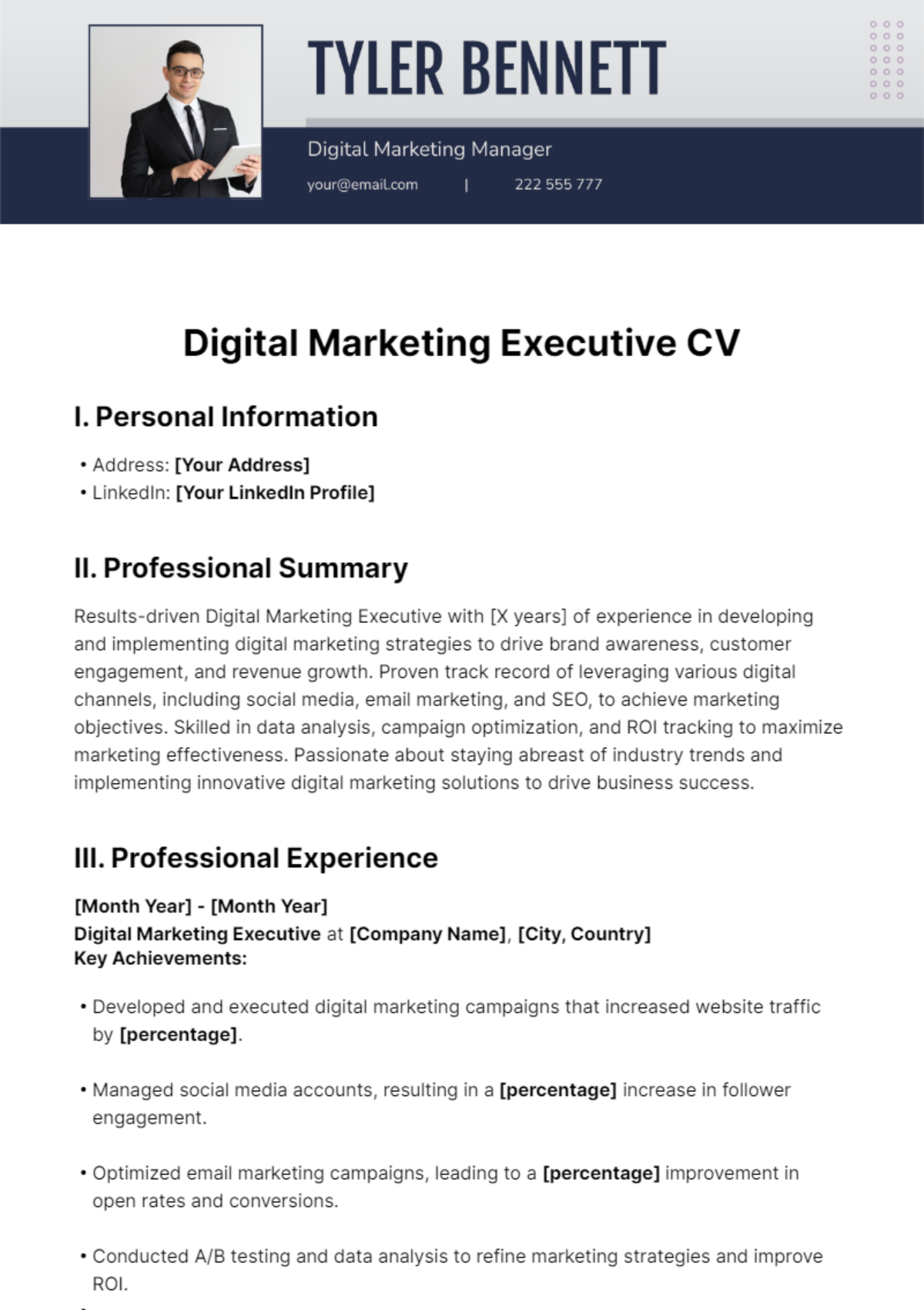 Digital Marketing Executive CV Template