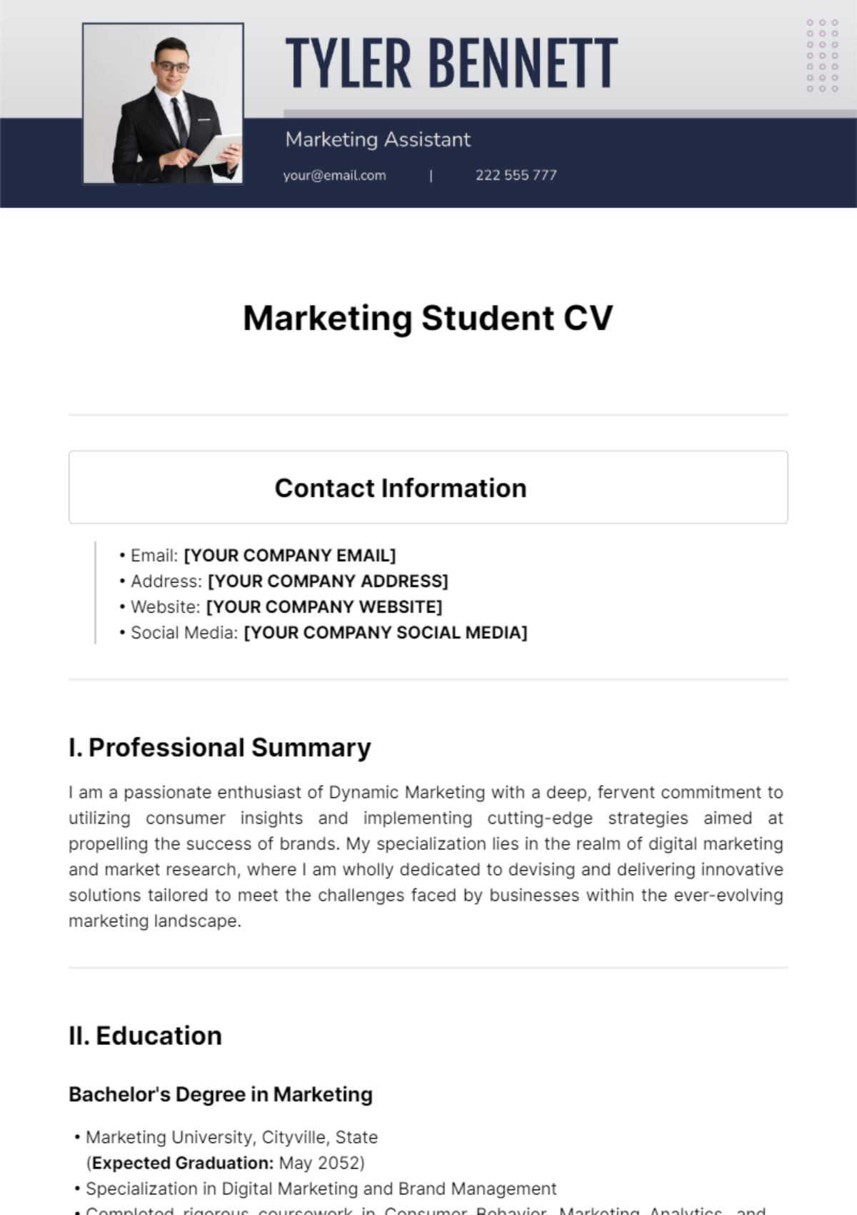 Free Marketing Student CV Template