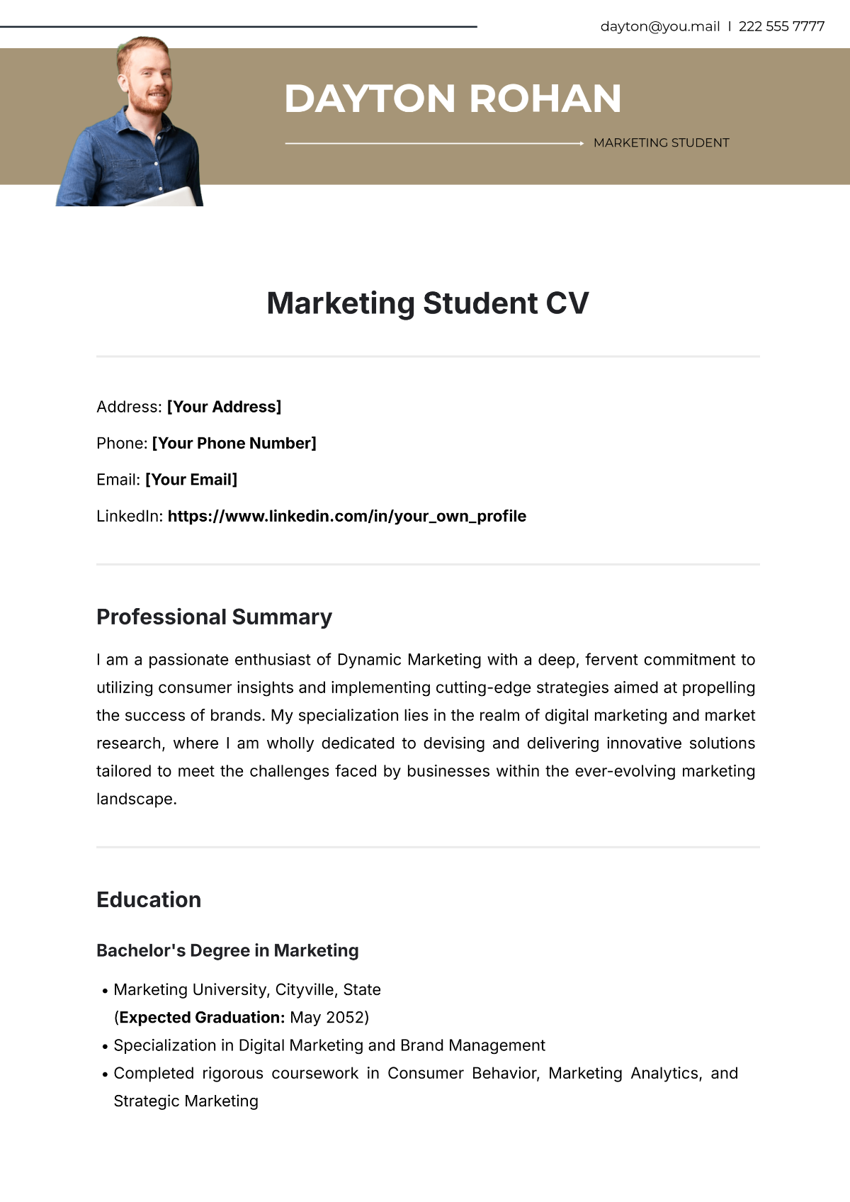 Free Marketing Student CV Template