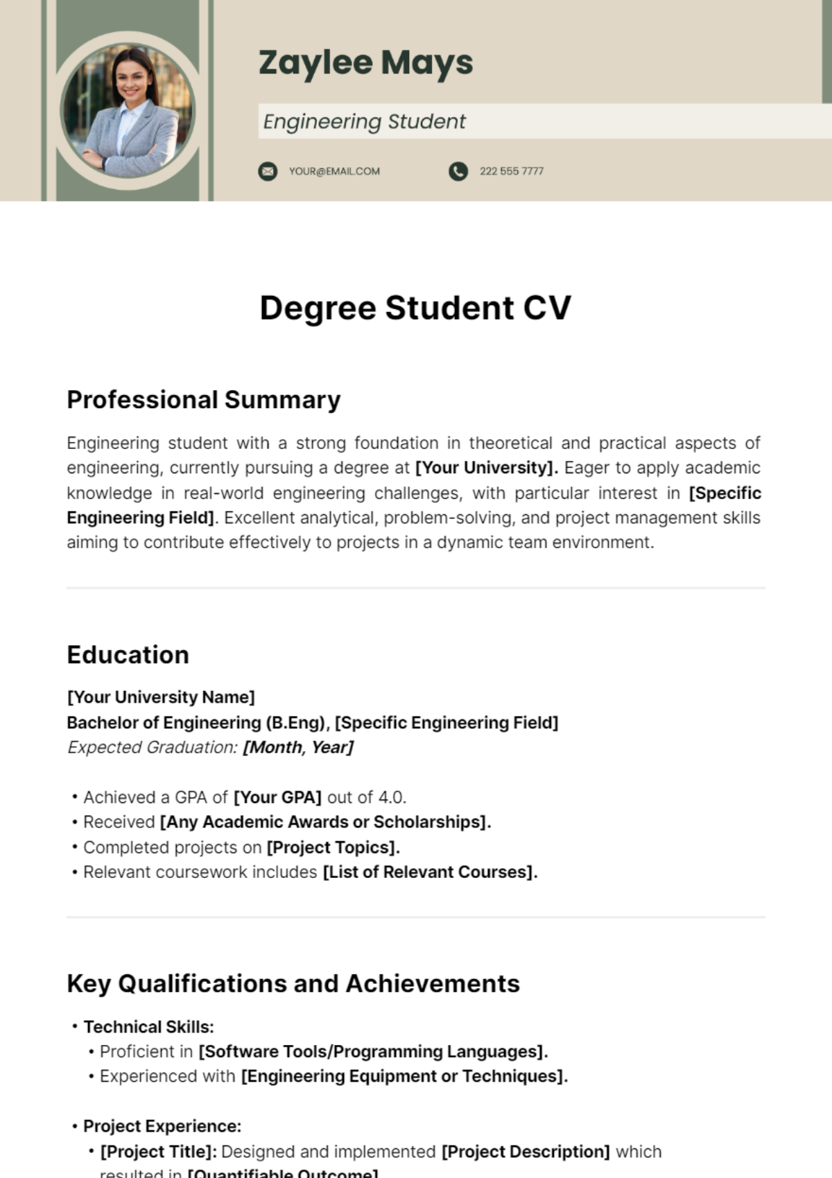 Degree Student CV Template