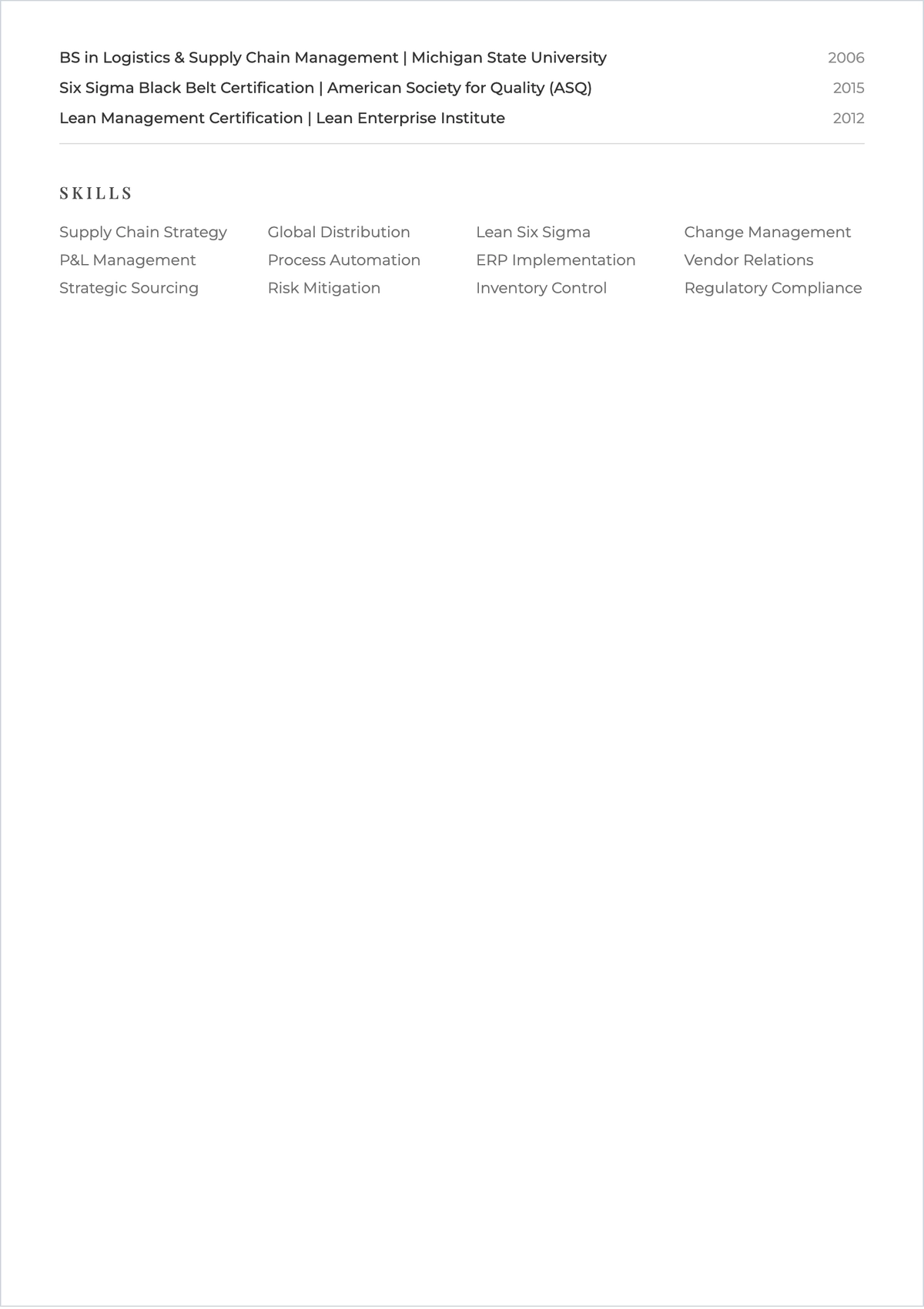 Free Operations Executive ATS CV Template, AI CV Builder