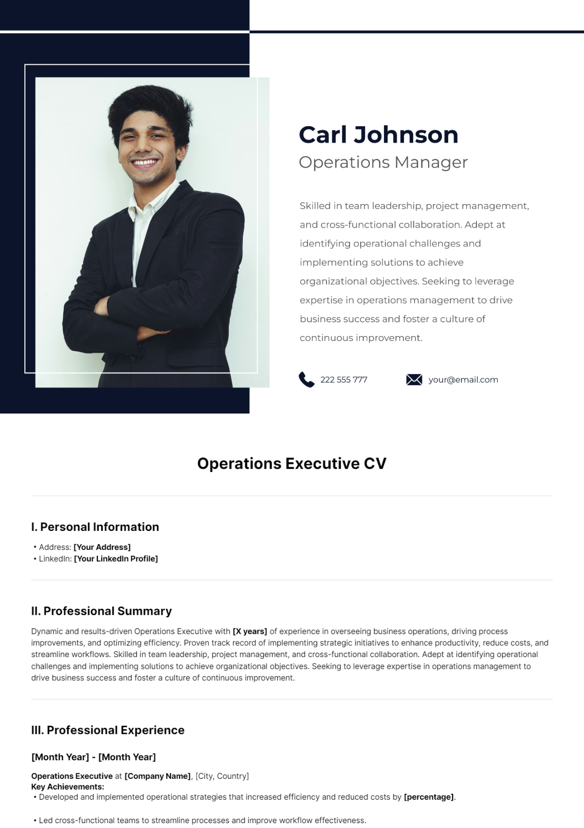 Free Operations Executive CV Template