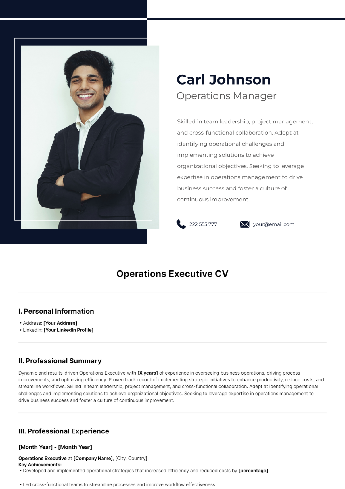 Operations Executive CV Template - Edit Online & Download