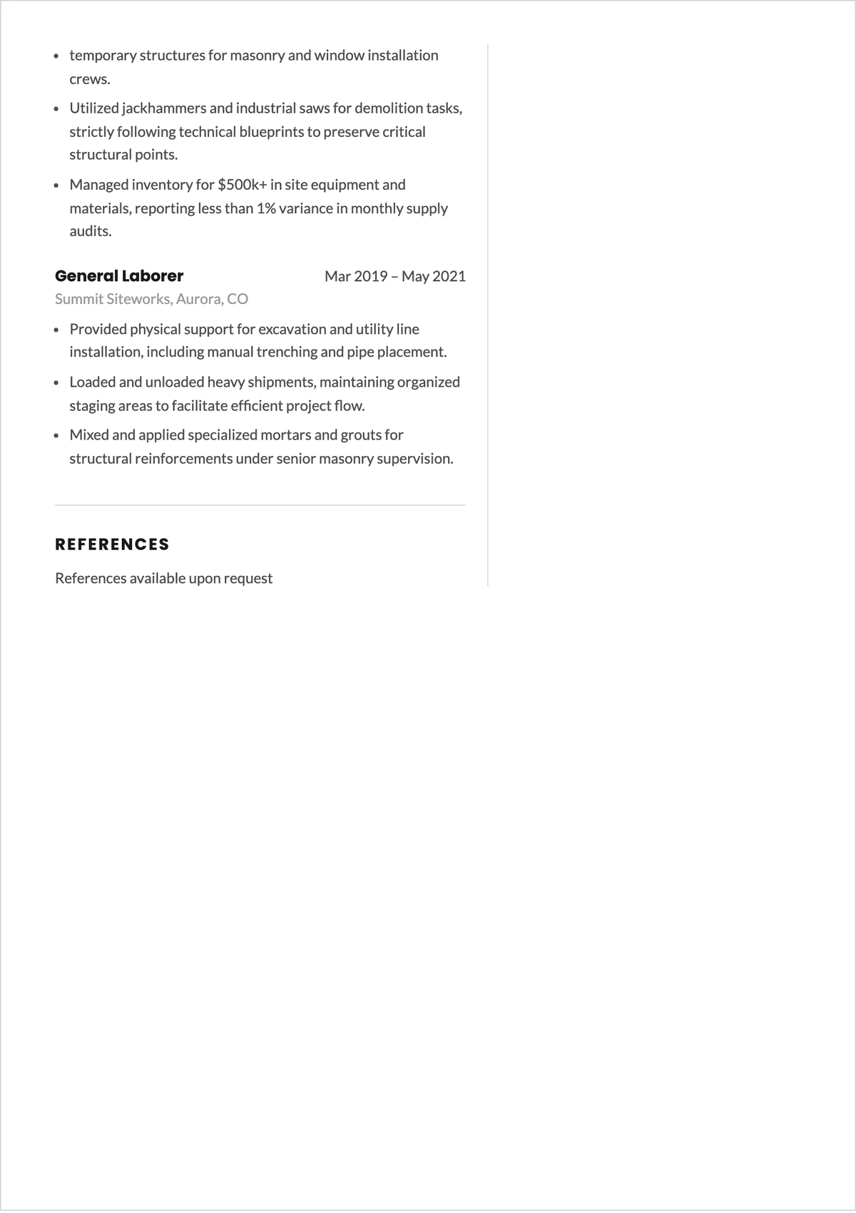 Free Laborer ATS CV Template, AI CV Builder