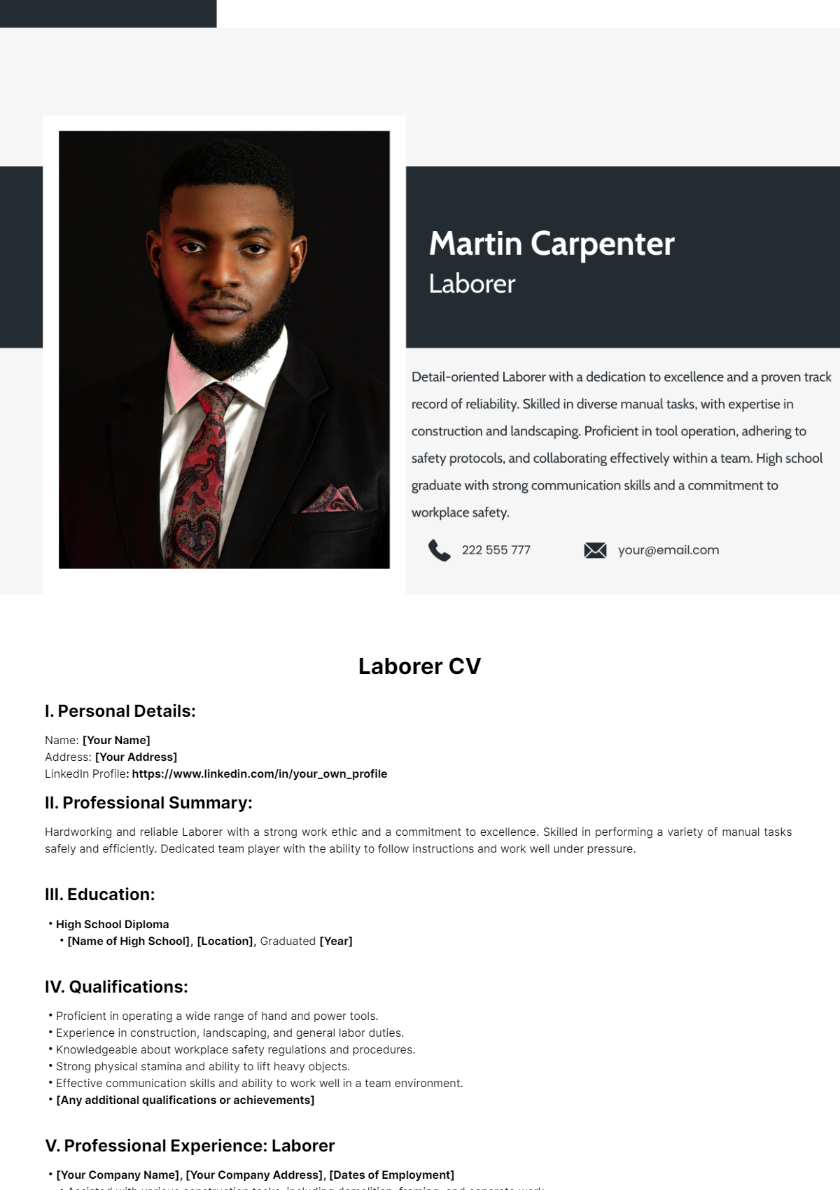 Laborer CV Template - Edit Online & Download