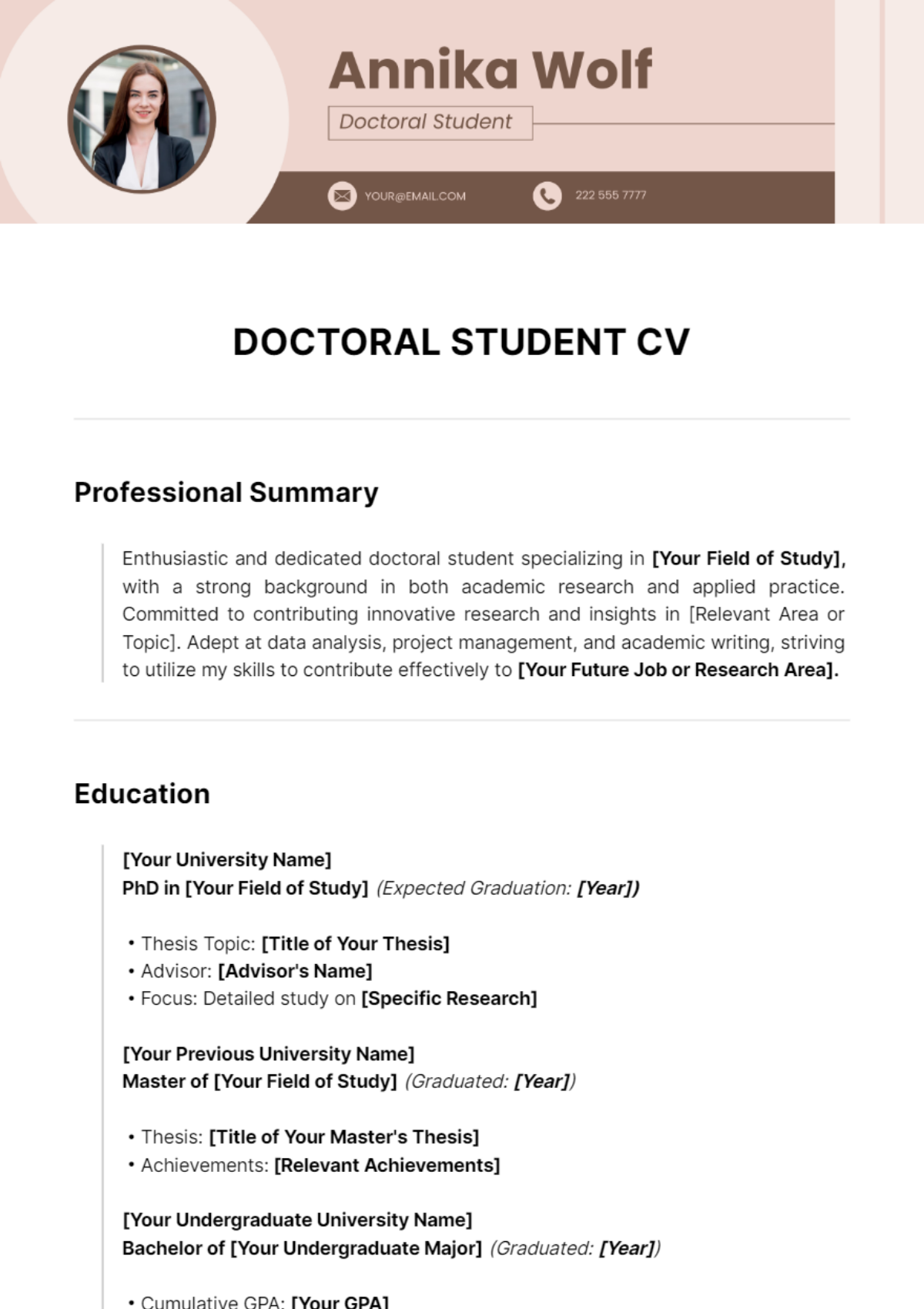 Doctoral Student CV Template