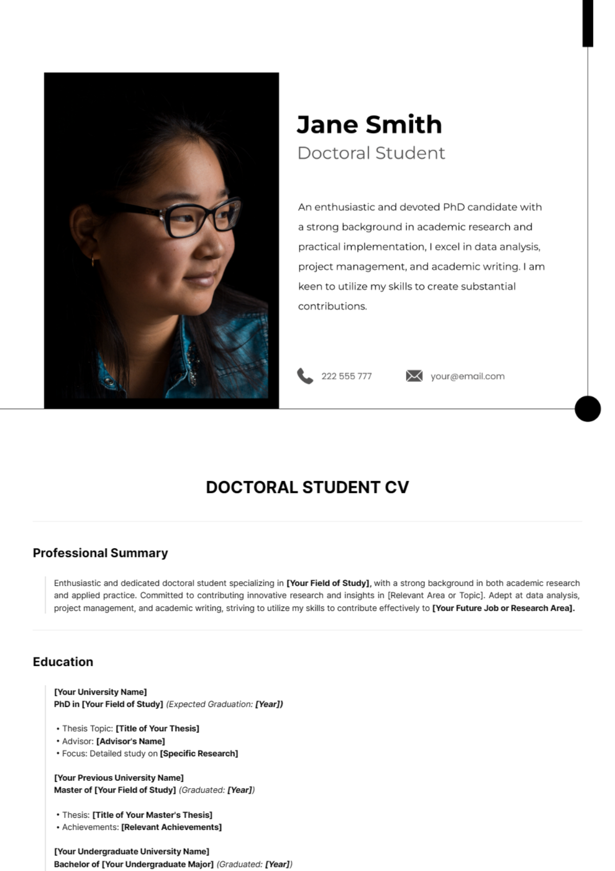 Free Doctoral Student CV Template