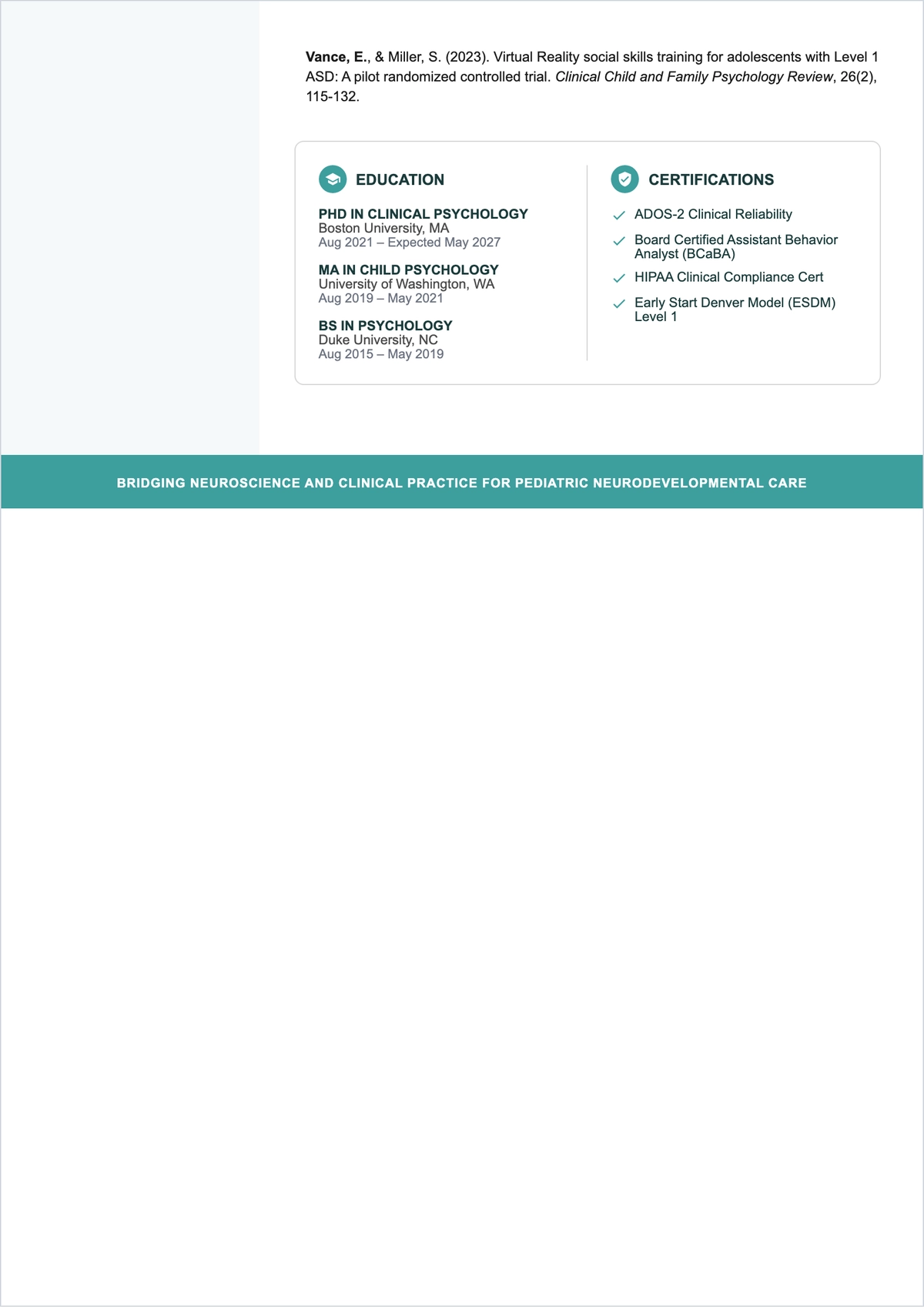 Free Doctoral Student ATS CV Layout Template, AI CV Builder