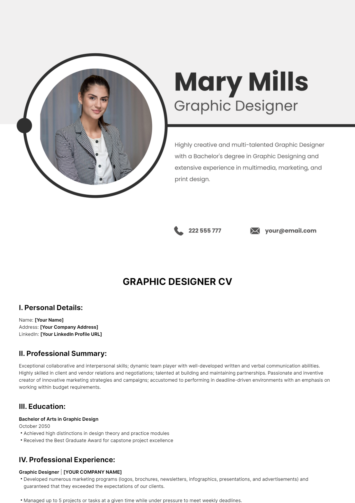 Graphic Designer CV Template - Edit Online & Download