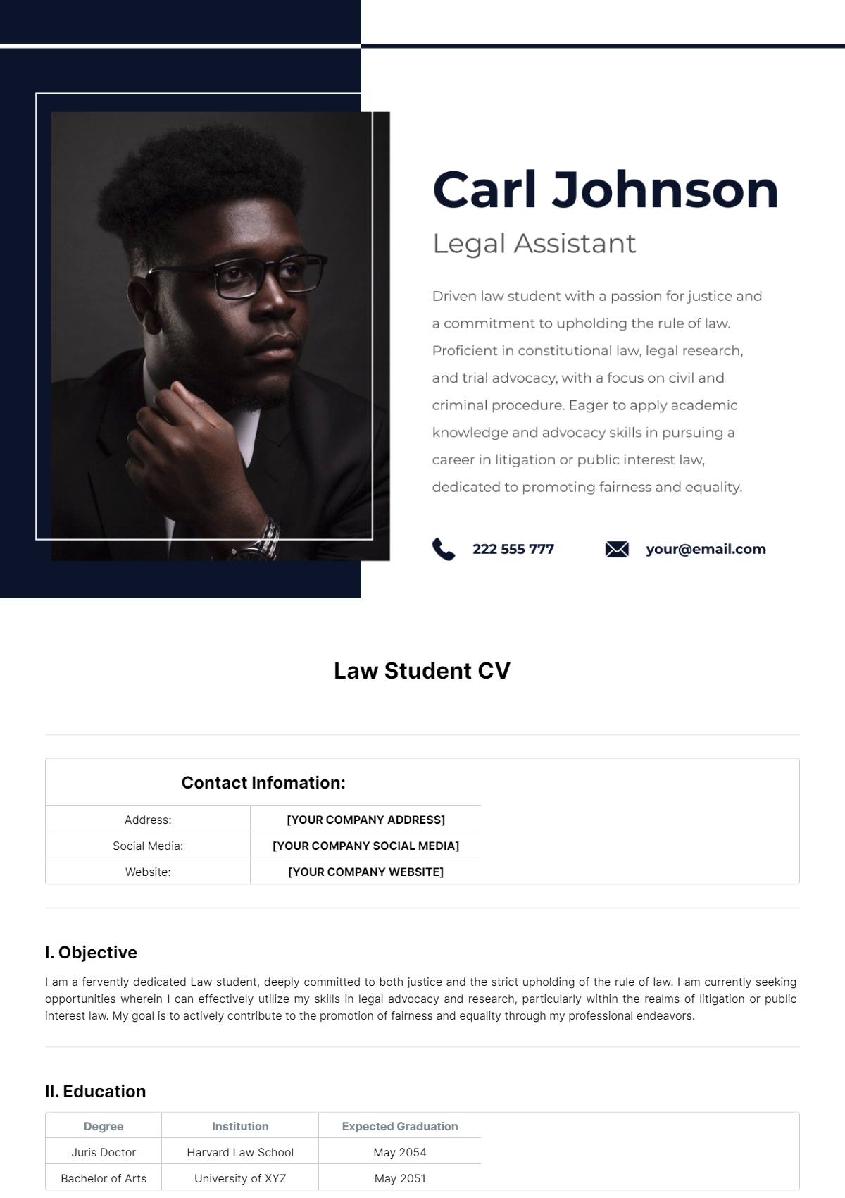 Free Law Student CV Template