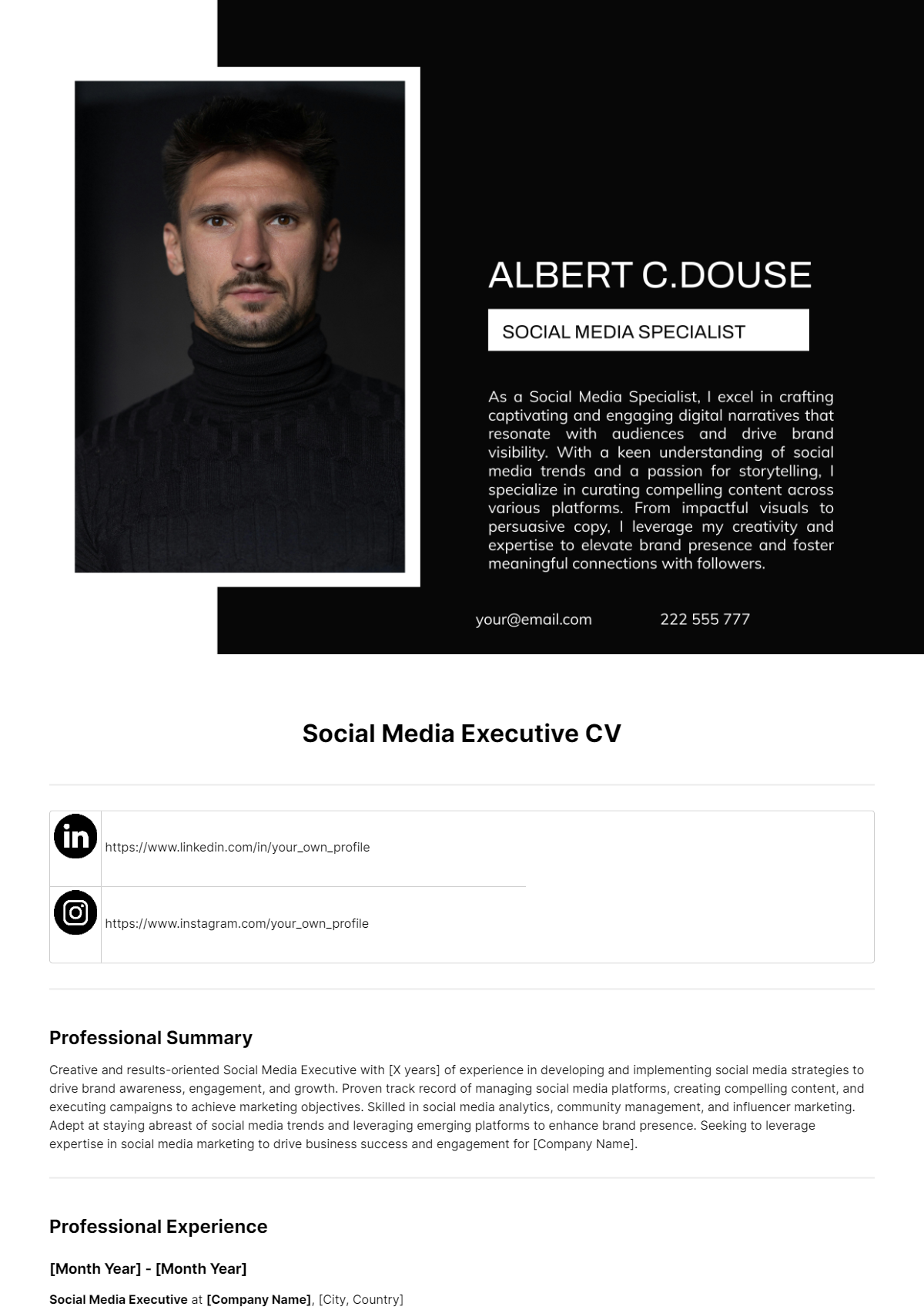 Social Media Executive CV Template - Edit Online & Download