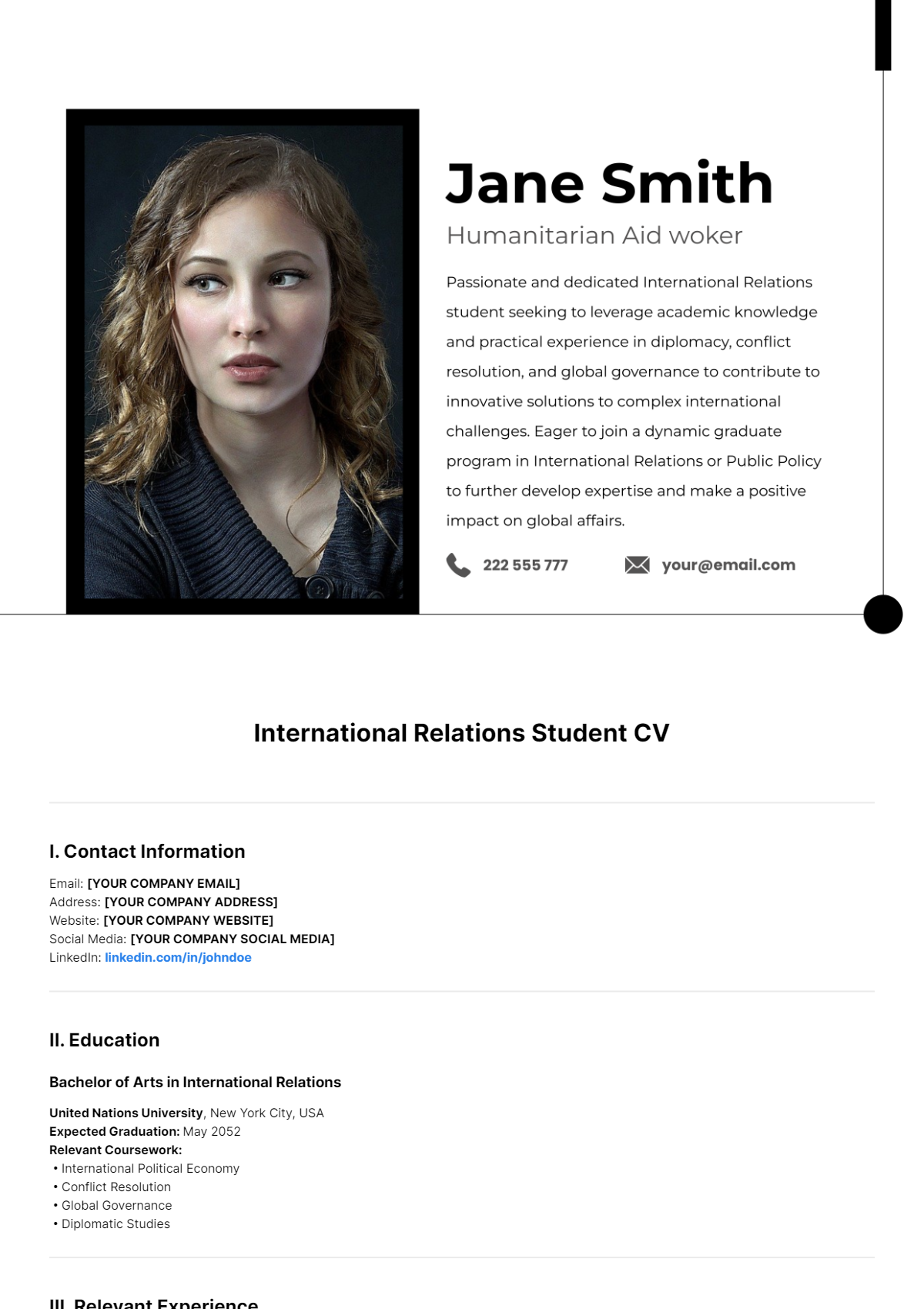 Free International Relations Student CV Template