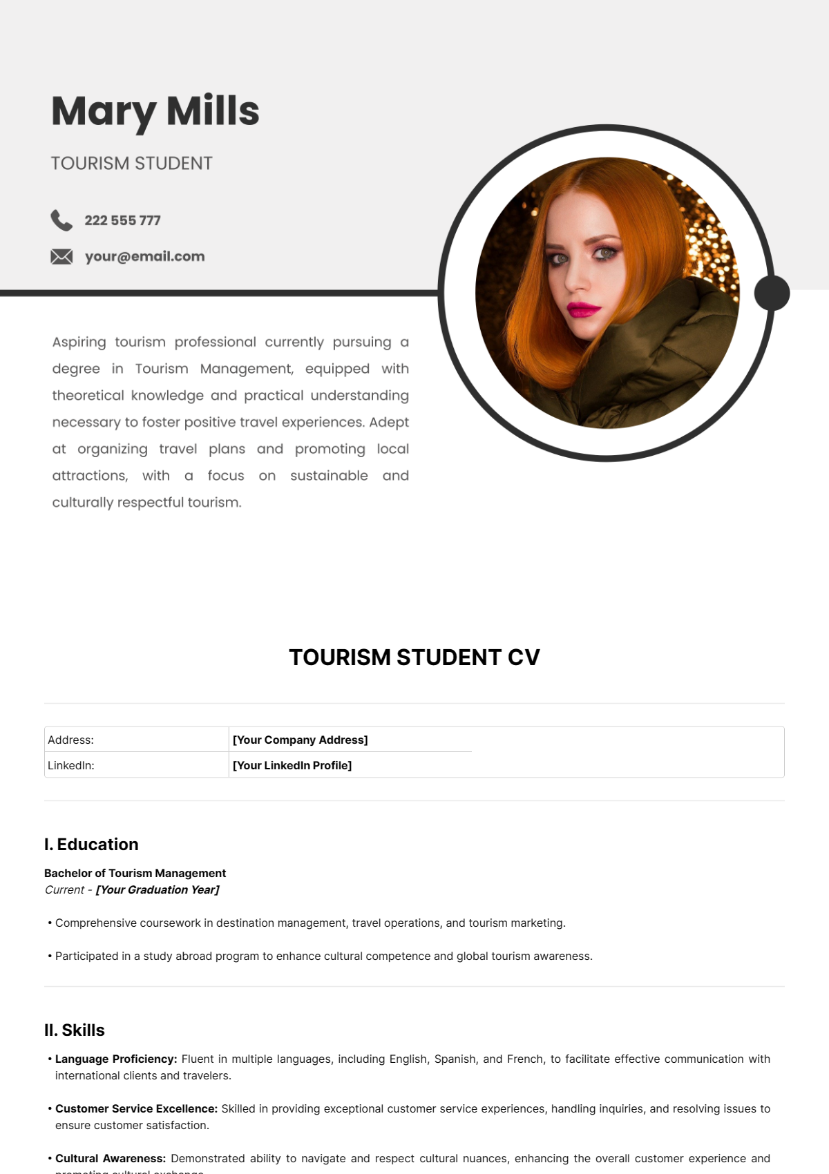 Tourism Student CV Template