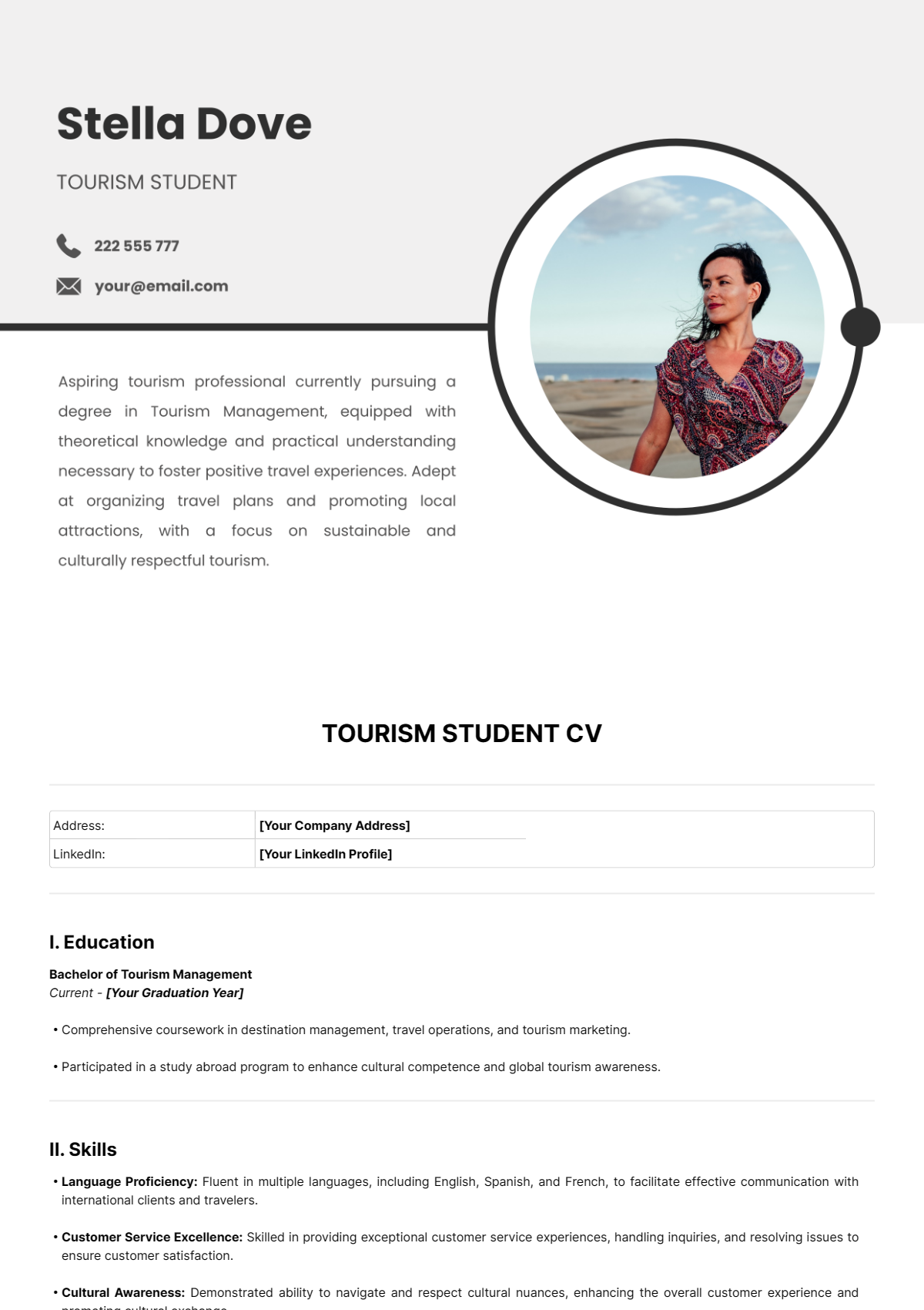 Free Tourism Student CV Template
