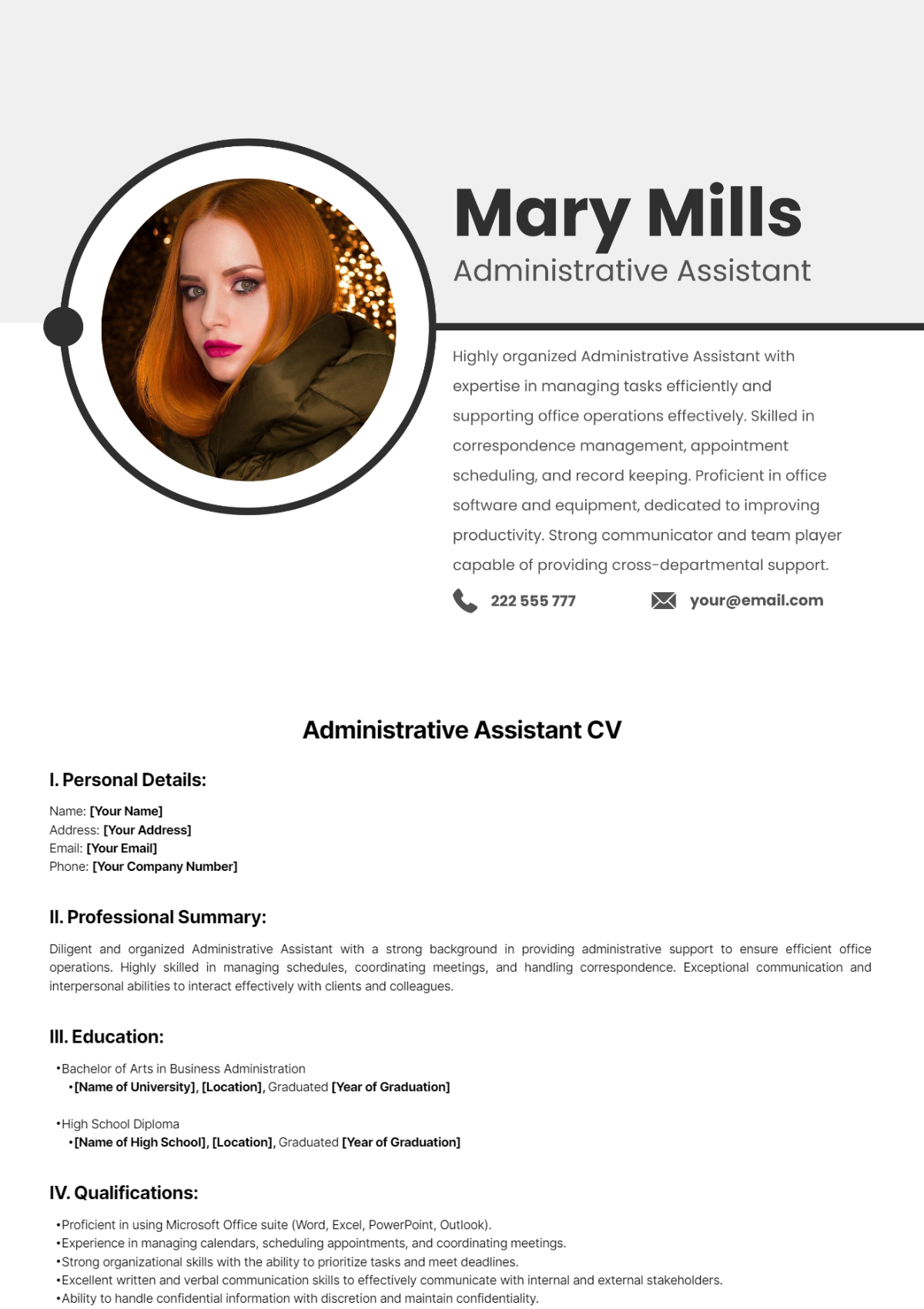 Administrative Assistant CV Template