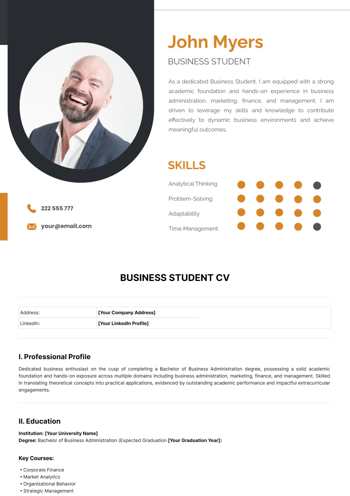 Free Business Student CV Template