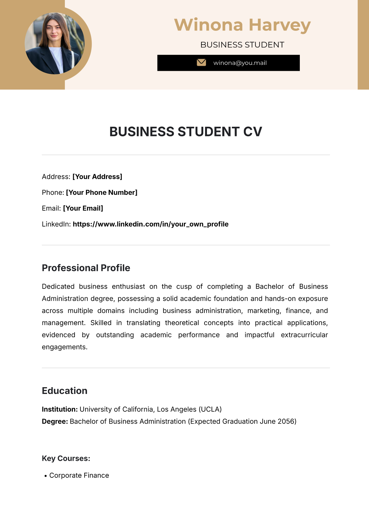 Free Business Student CV Template