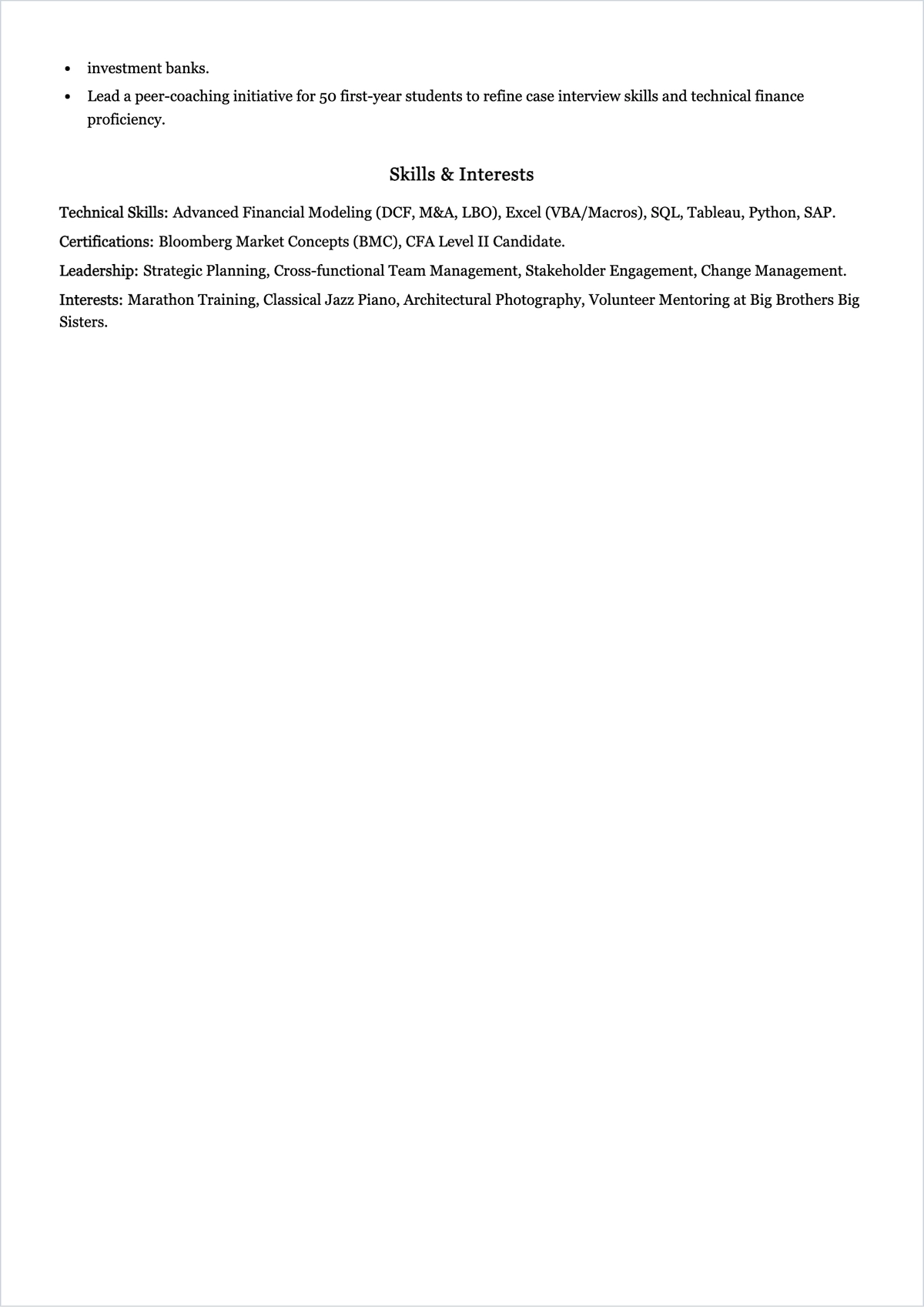 Free MBA Student ATS CV Template, AI CV Builder