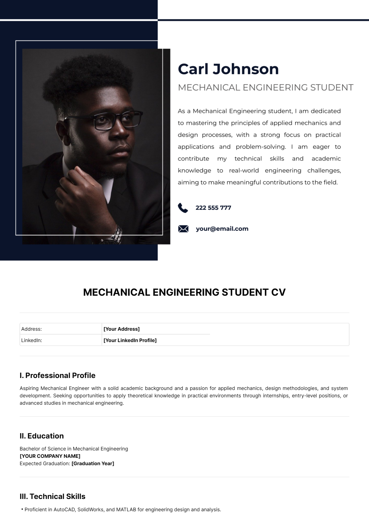Free Mechanical Engineering Student CV Template