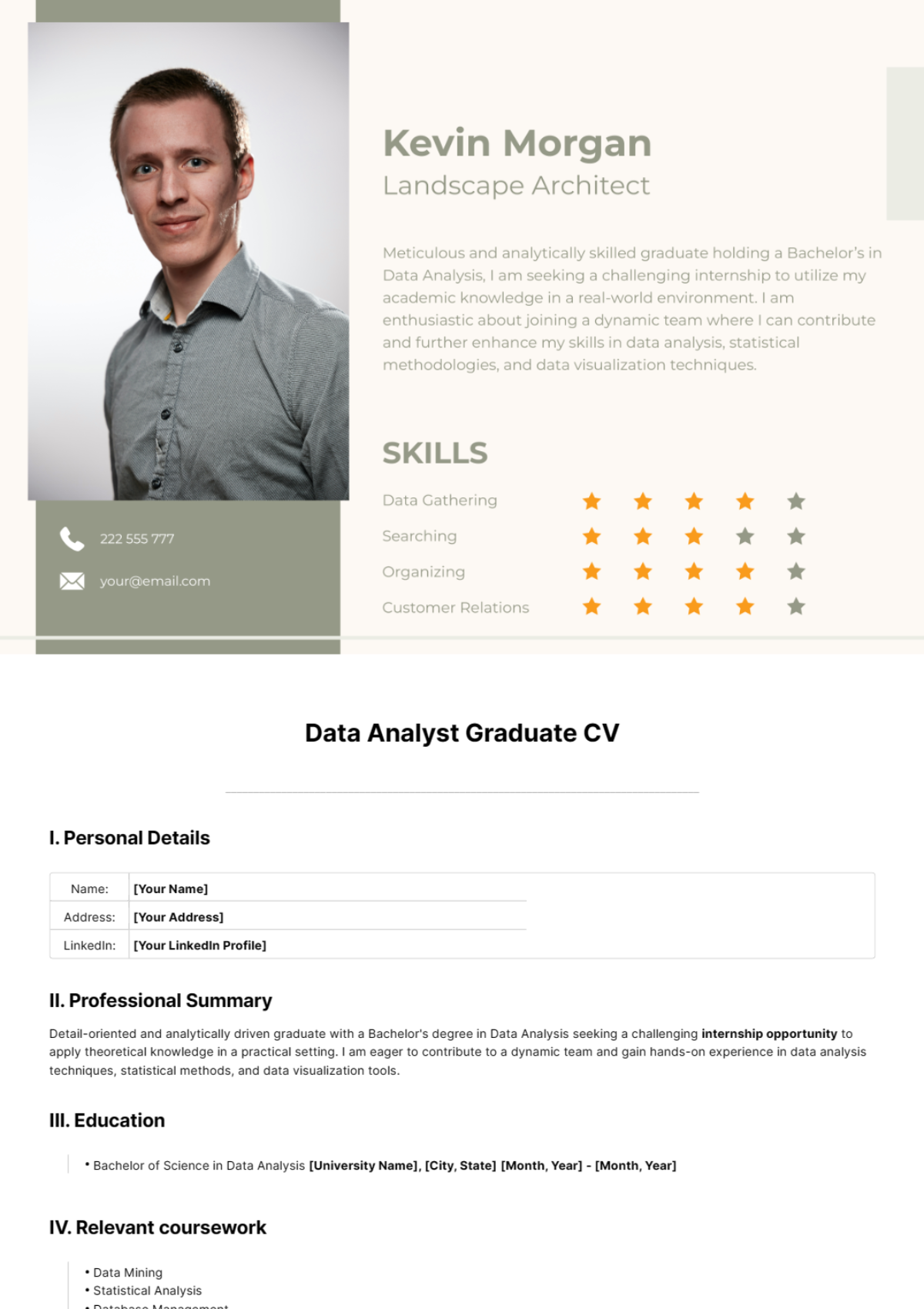 Free Data Analyst Graduate CV Template