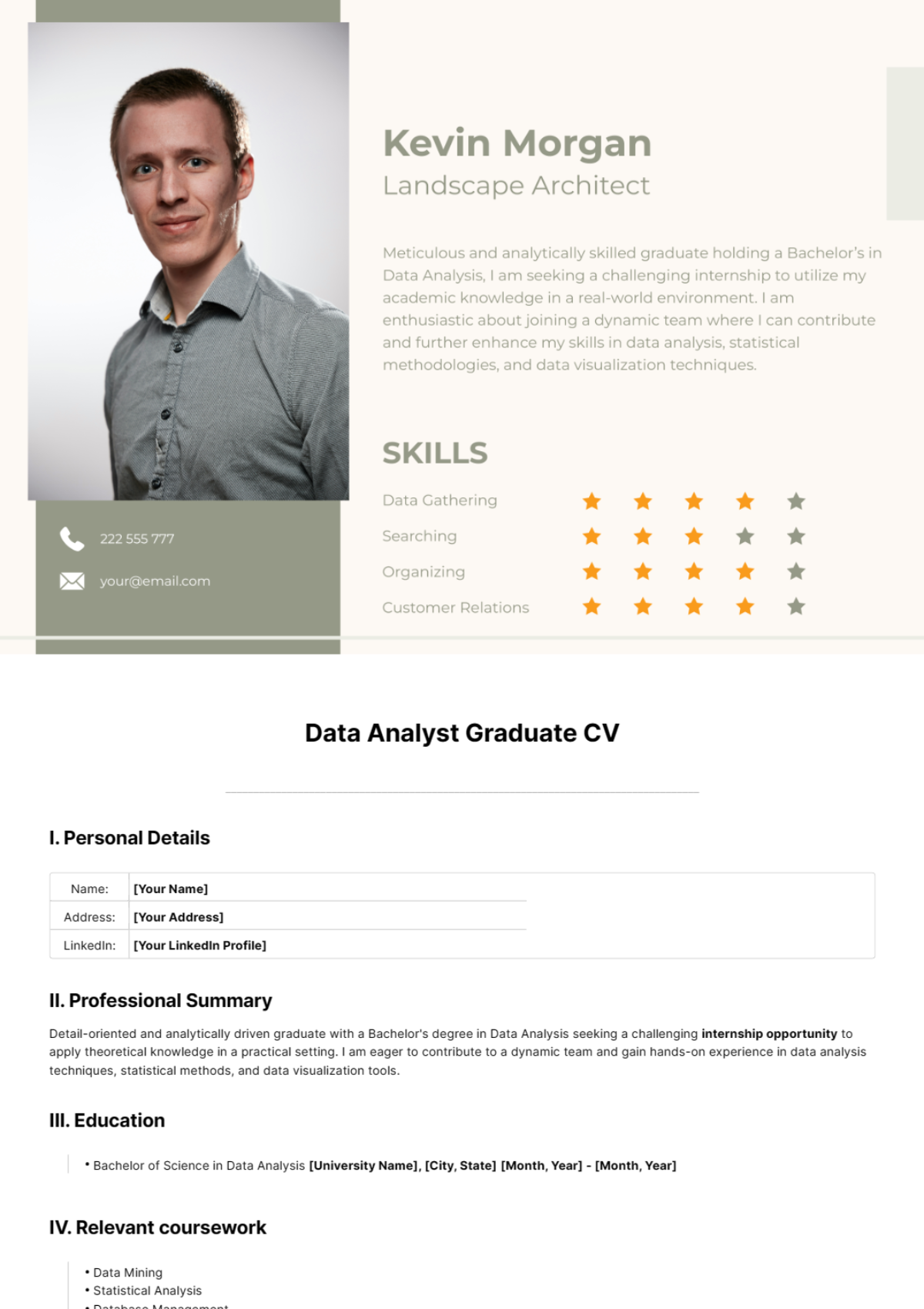 Data Analyst Graduate CV Template - Edit Online & Download