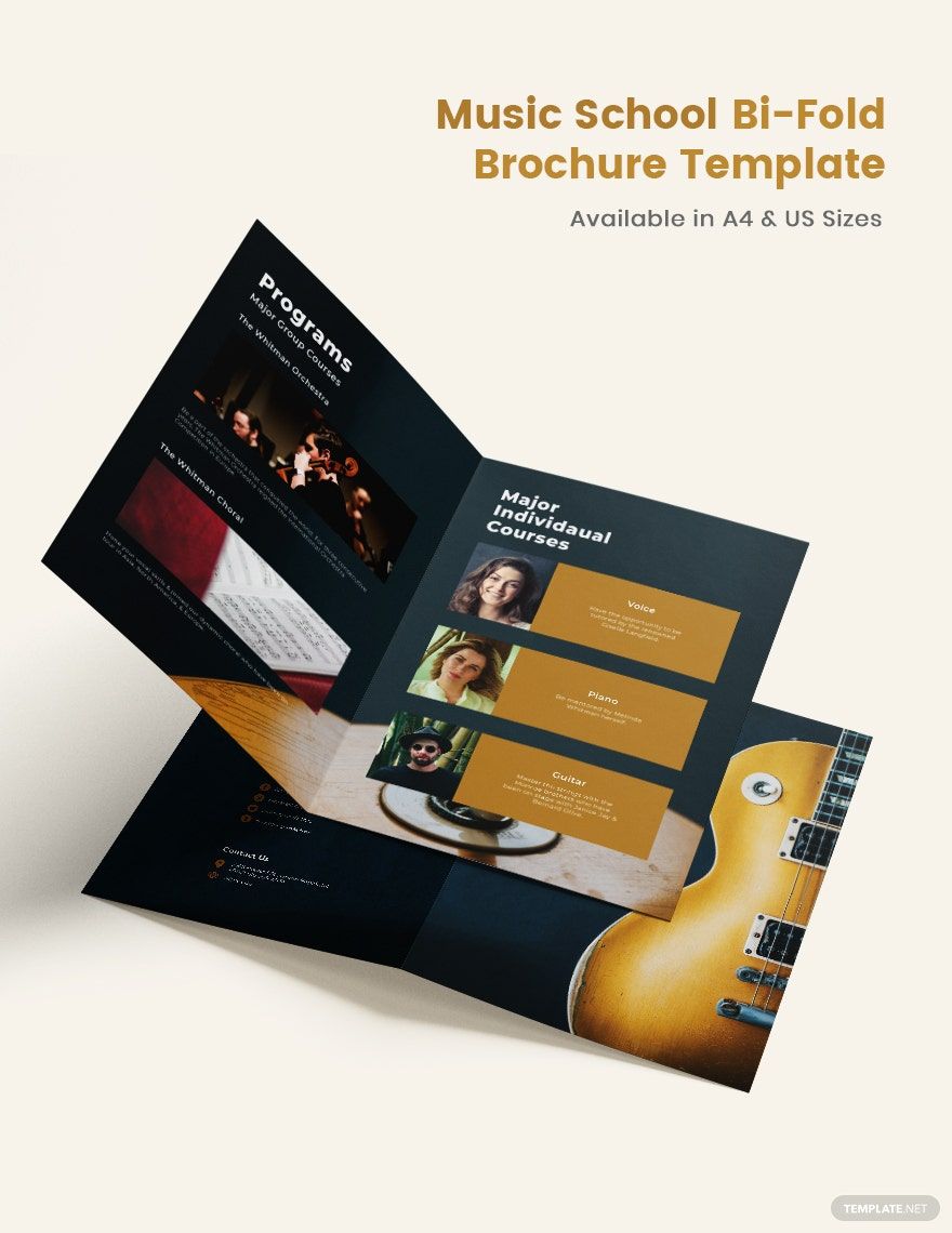 Elegant Music School Bi-Fold Brochure Template in Word, Google Docs, PSD, Apple Pages, Publisher