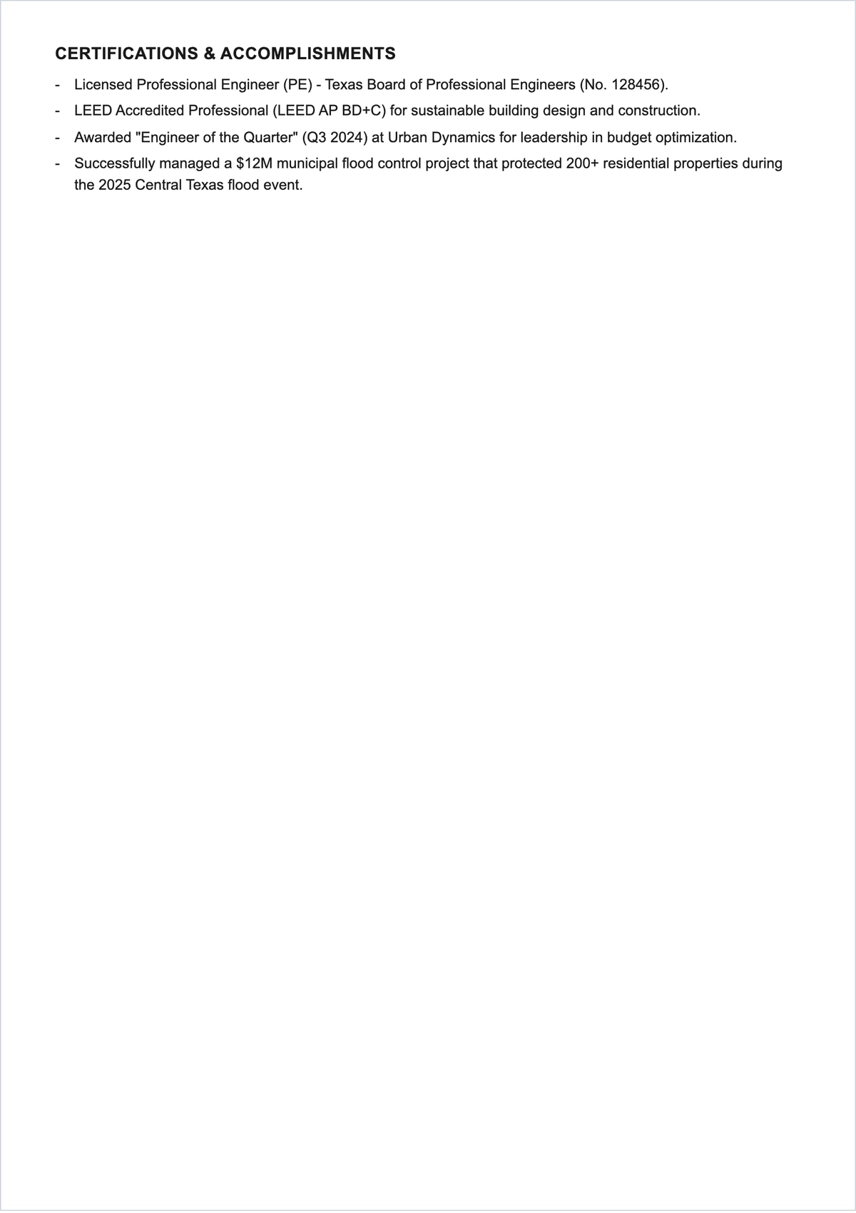 Free Civil Engineer ATS CV Template, AI CV Builder