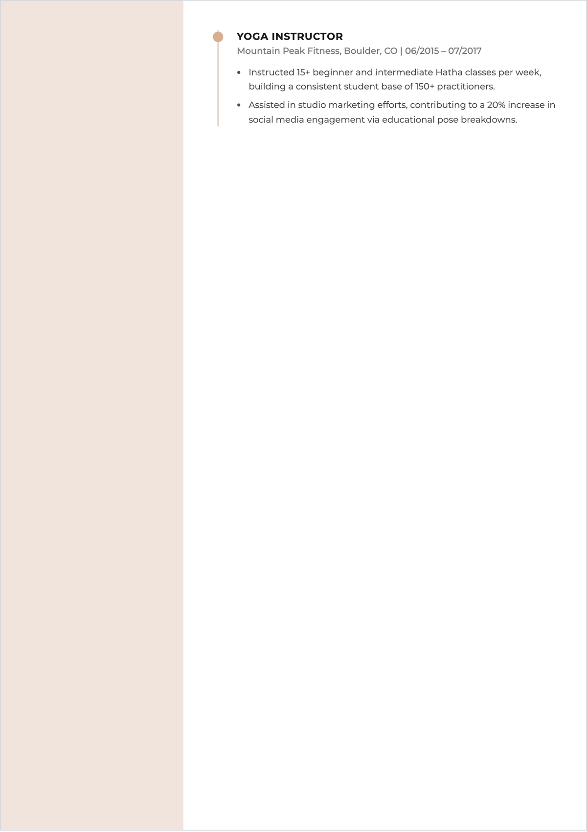 Free Yoga Teacher ATS CV Template, AI CV Builder