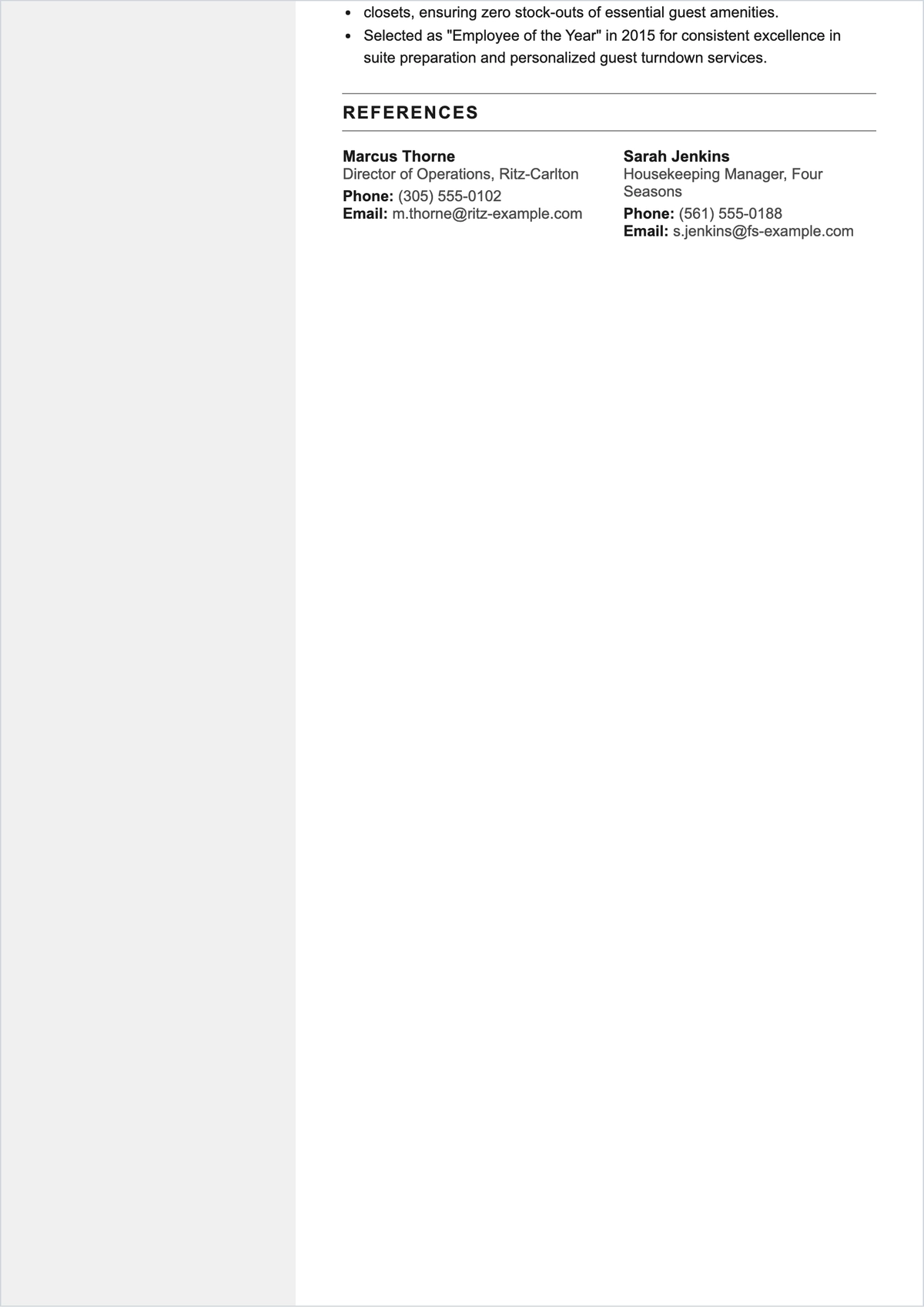 Free Housekeeping ATS CV Template, AI CV Builder