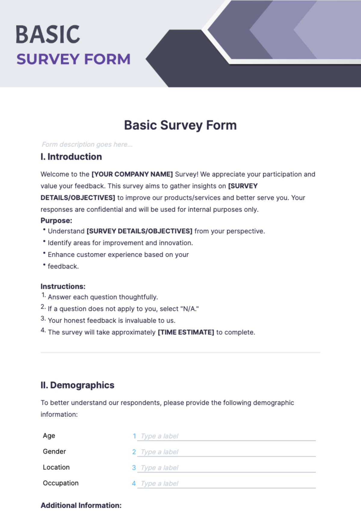 Basic Survey Form Template - Edit Online & Download