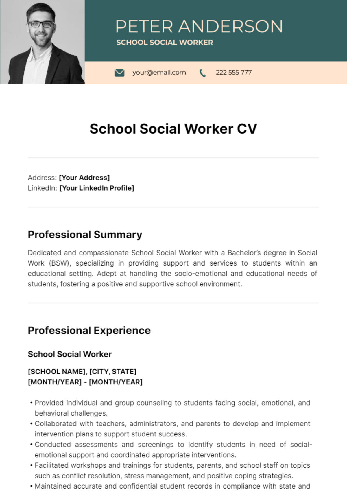 School Social Worker CV Template