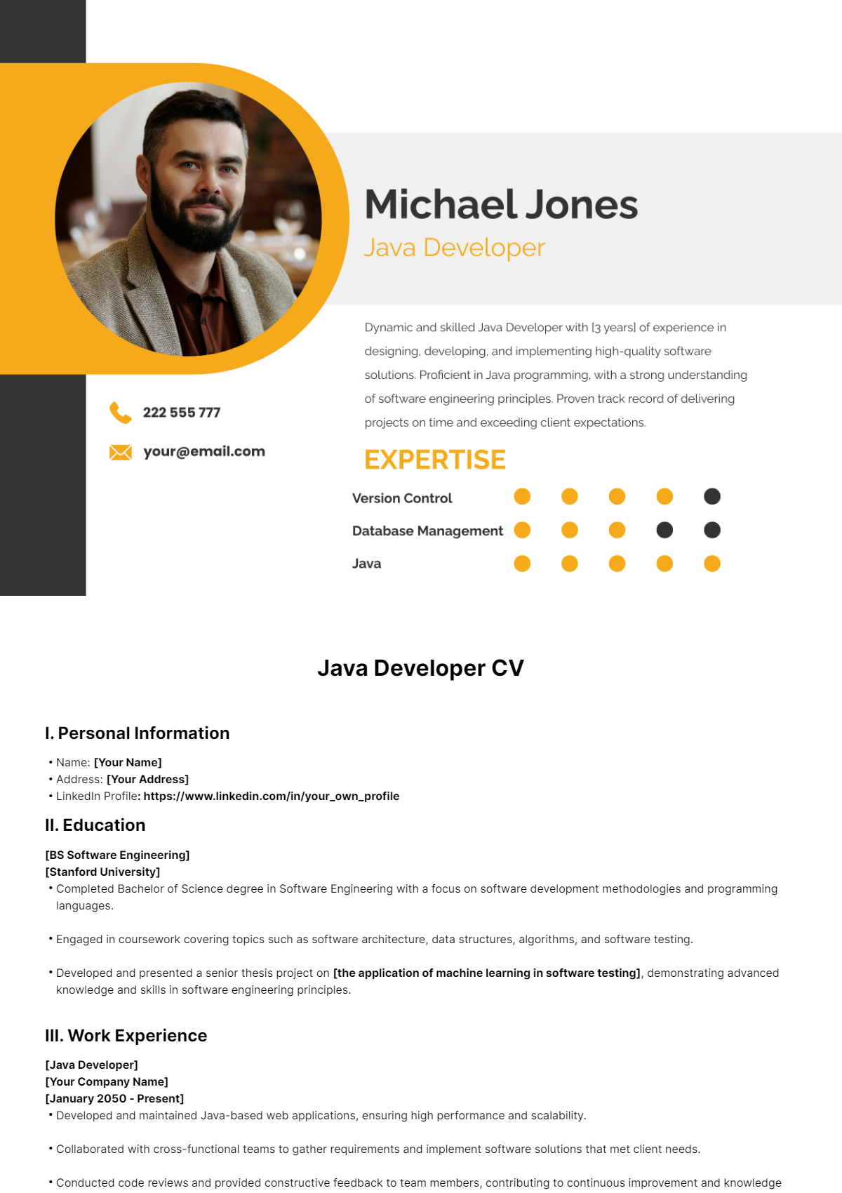 Java Developer CV Template - Edit Online & Download