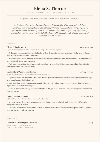 Free English Graduate ATS CV Template, AI CV Builder