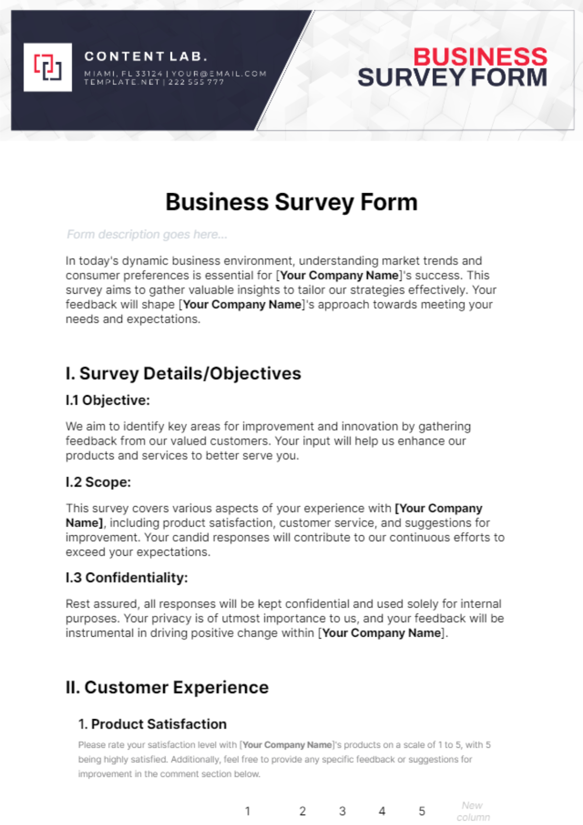 Business Survey Form Template