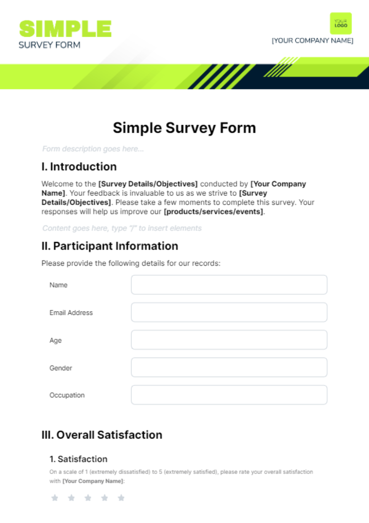 Simple Survey Form Template