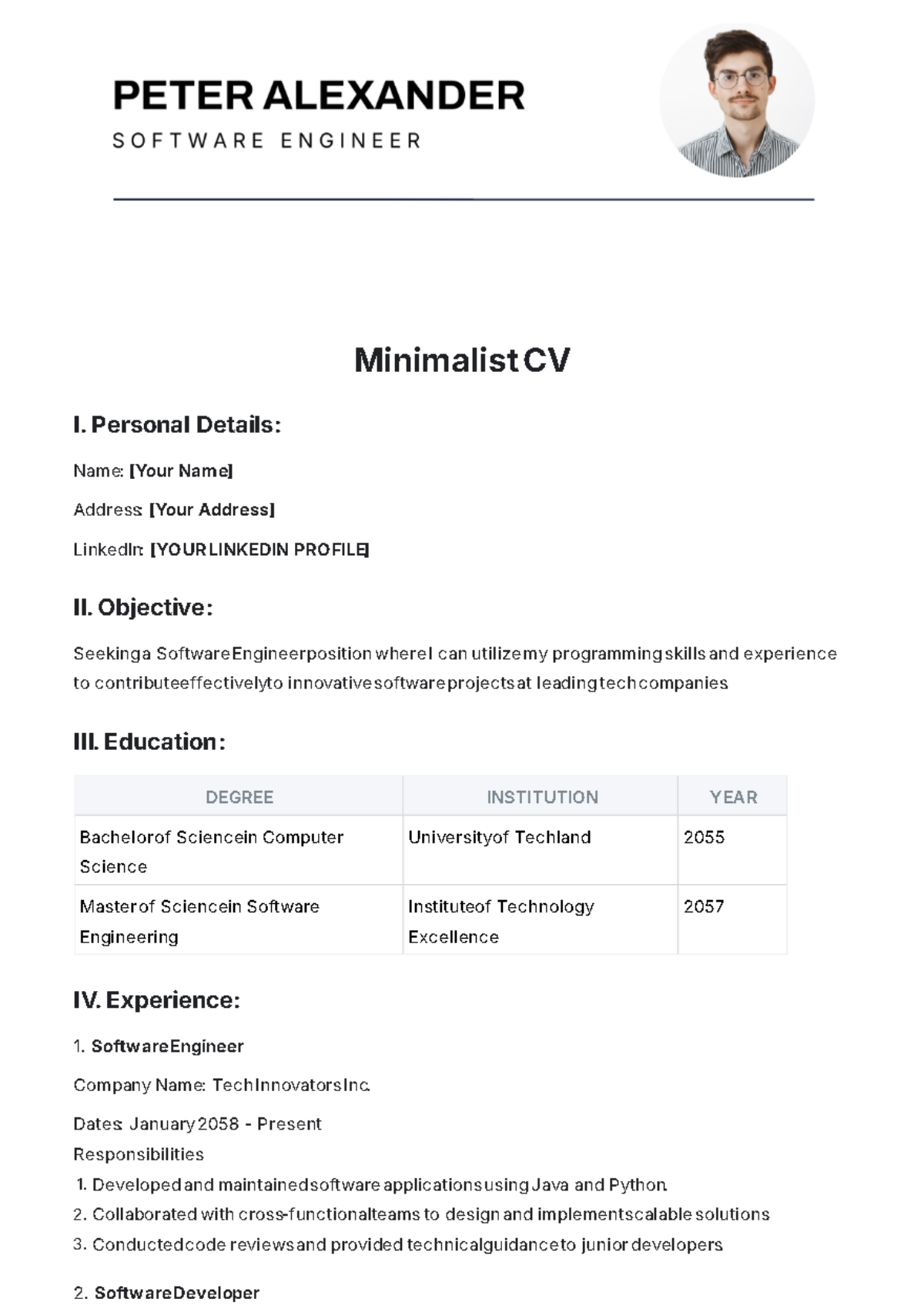 Minimalist CV Template - Edit Online & Download