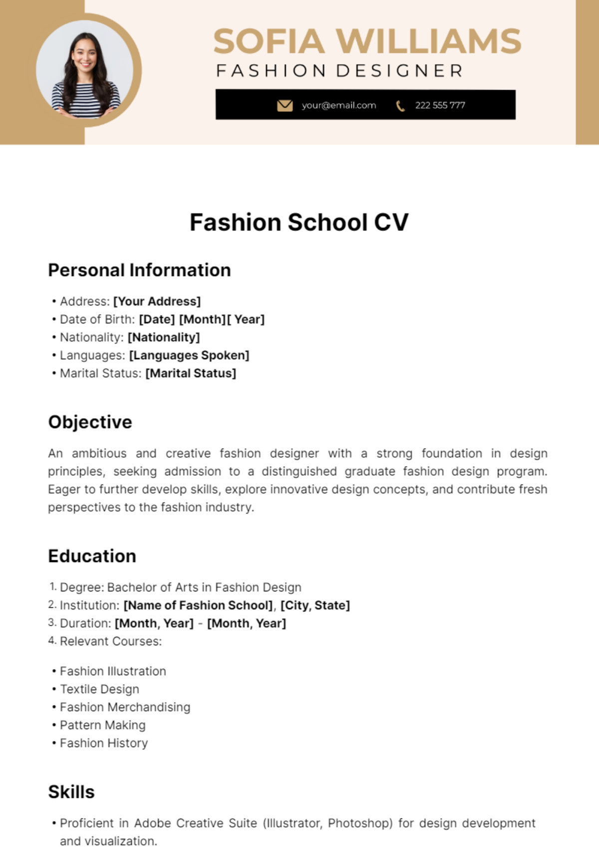 Fashion School CV Template