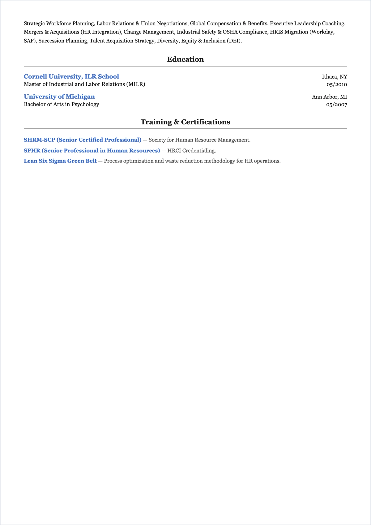 Free Human Resources Executive ATS CV Template, AI CV Builder