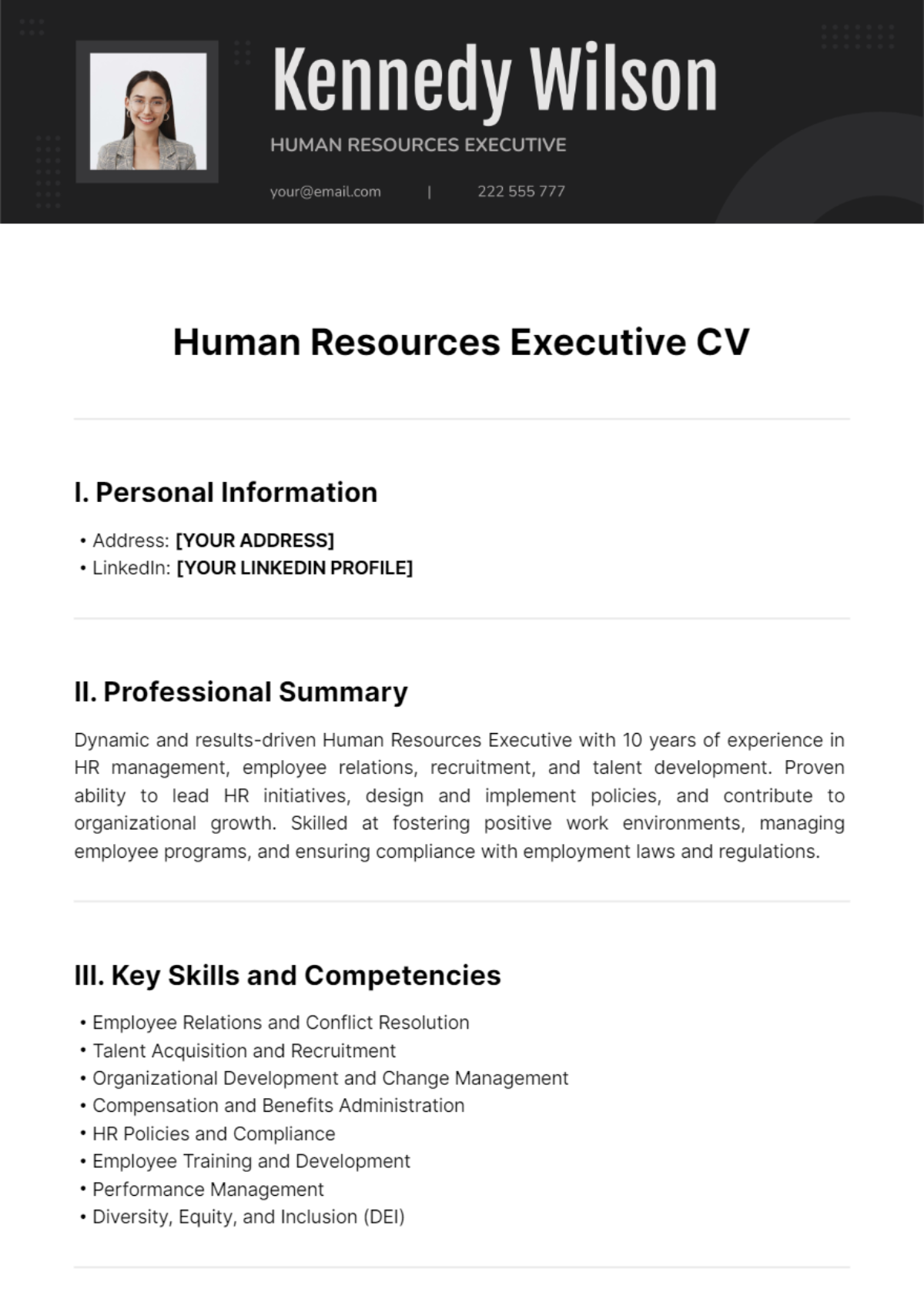 Human Resources Executive CV Template