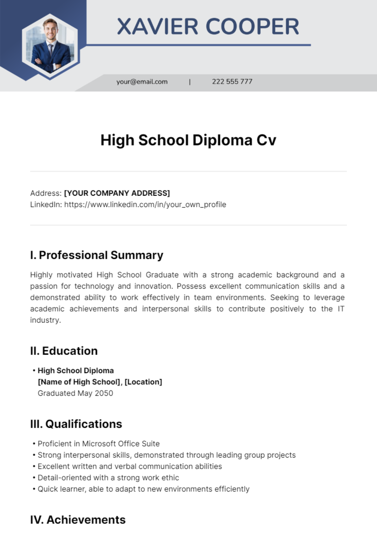 High School Diploma Cv Template