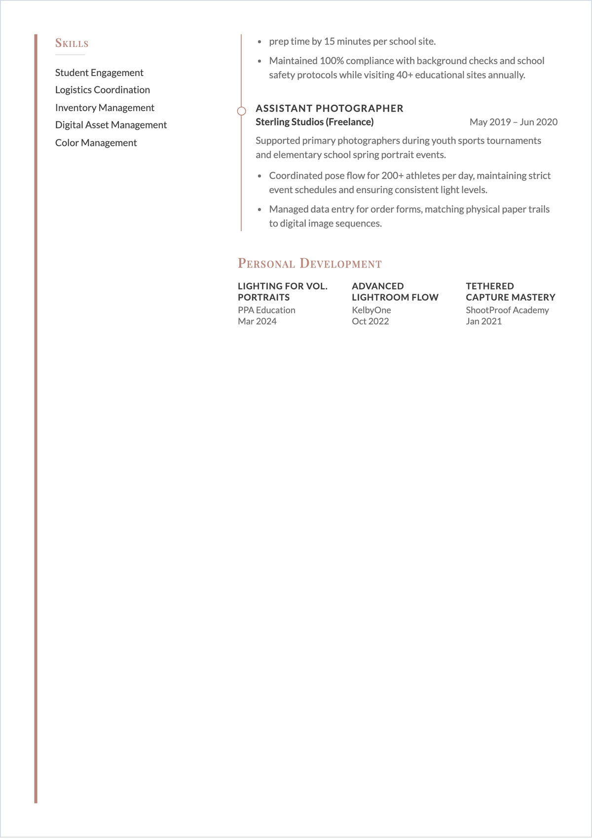 Free School Photographer ATS CV Template, AI CV Builder